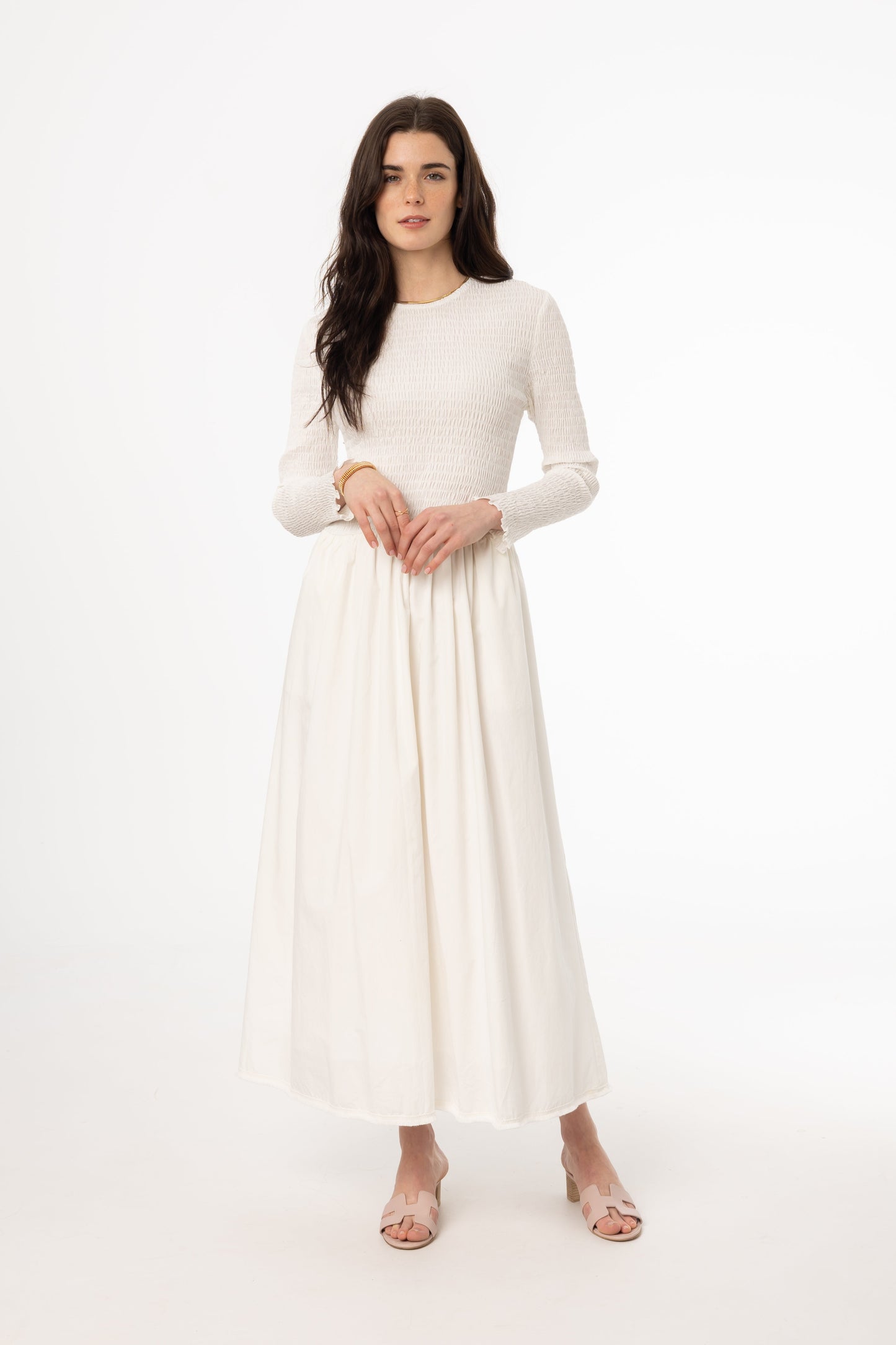 White Smocked Cotton Maxi Dress