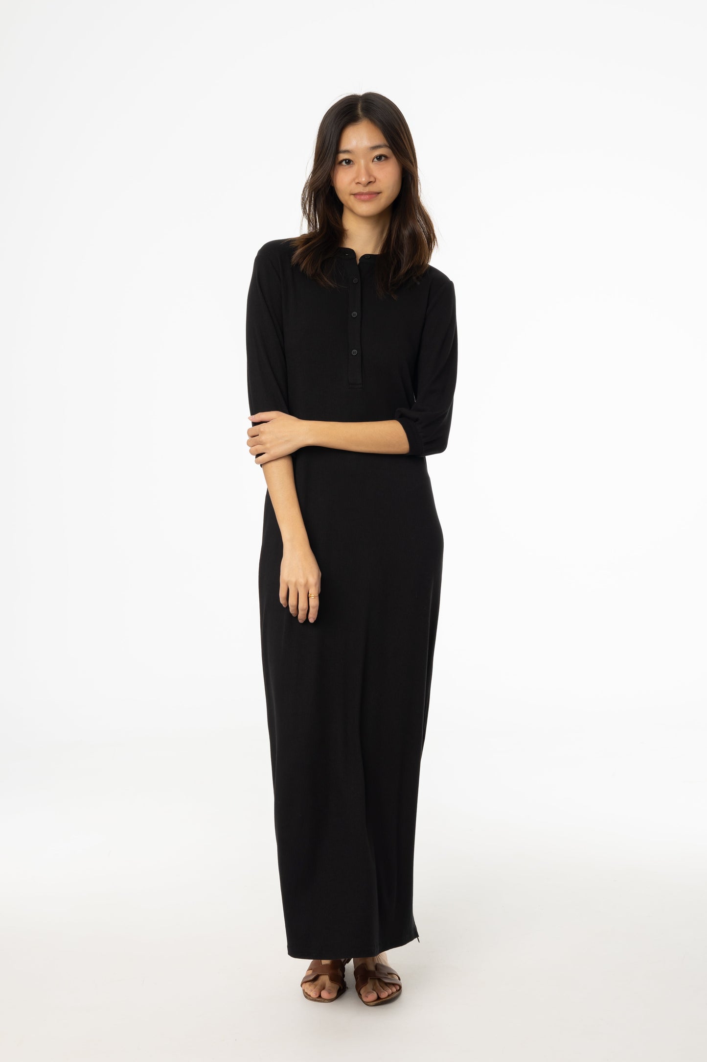 Black 3/4 Sleeve Maxi Dress