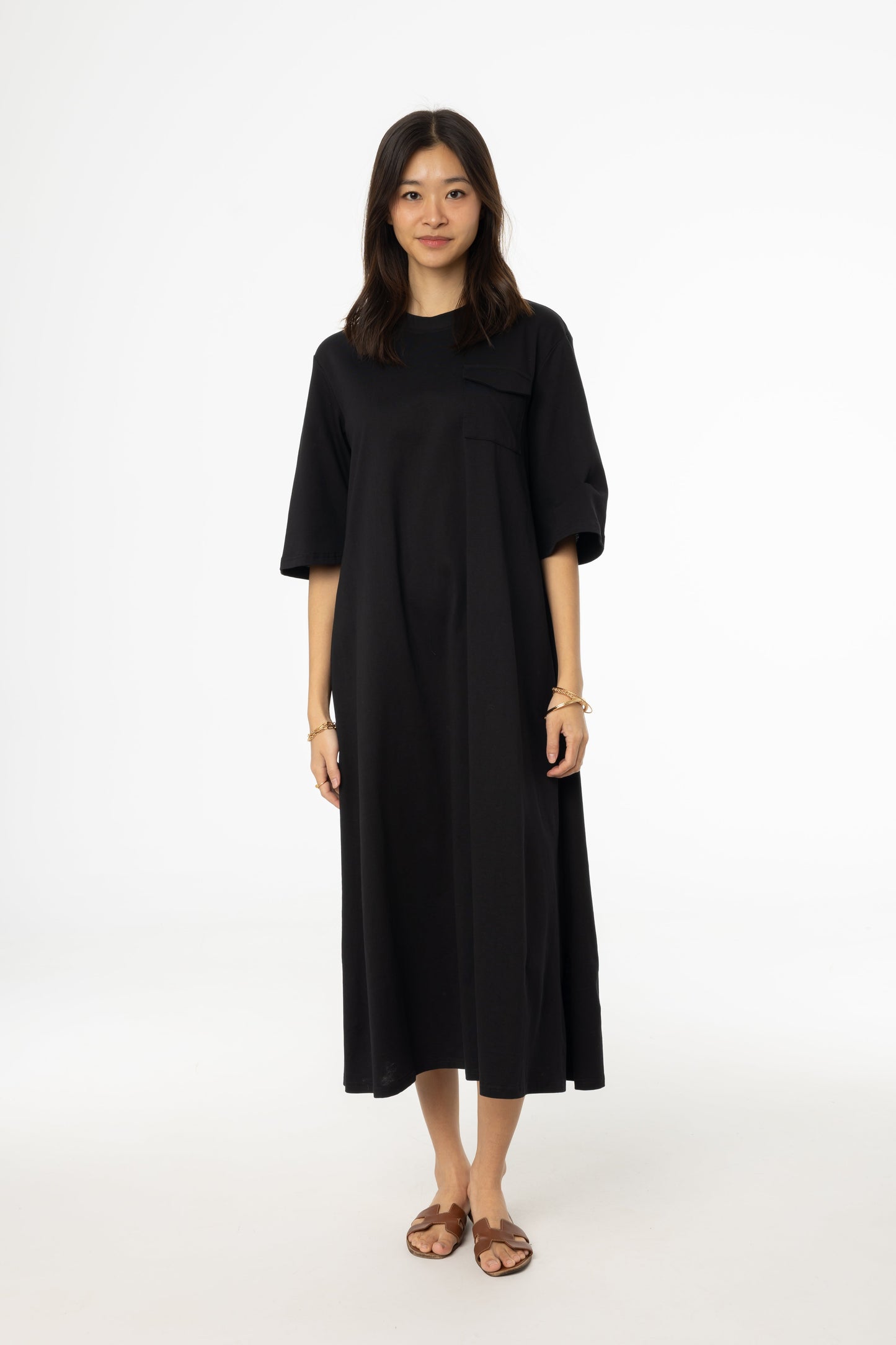 Black Pocket Tee Shirt Maxi Dress