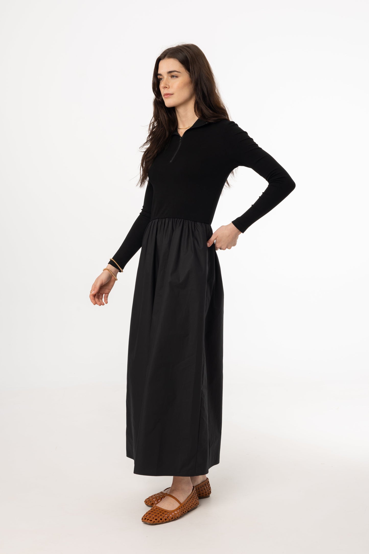 Black Quarter Zip Maxi Dress