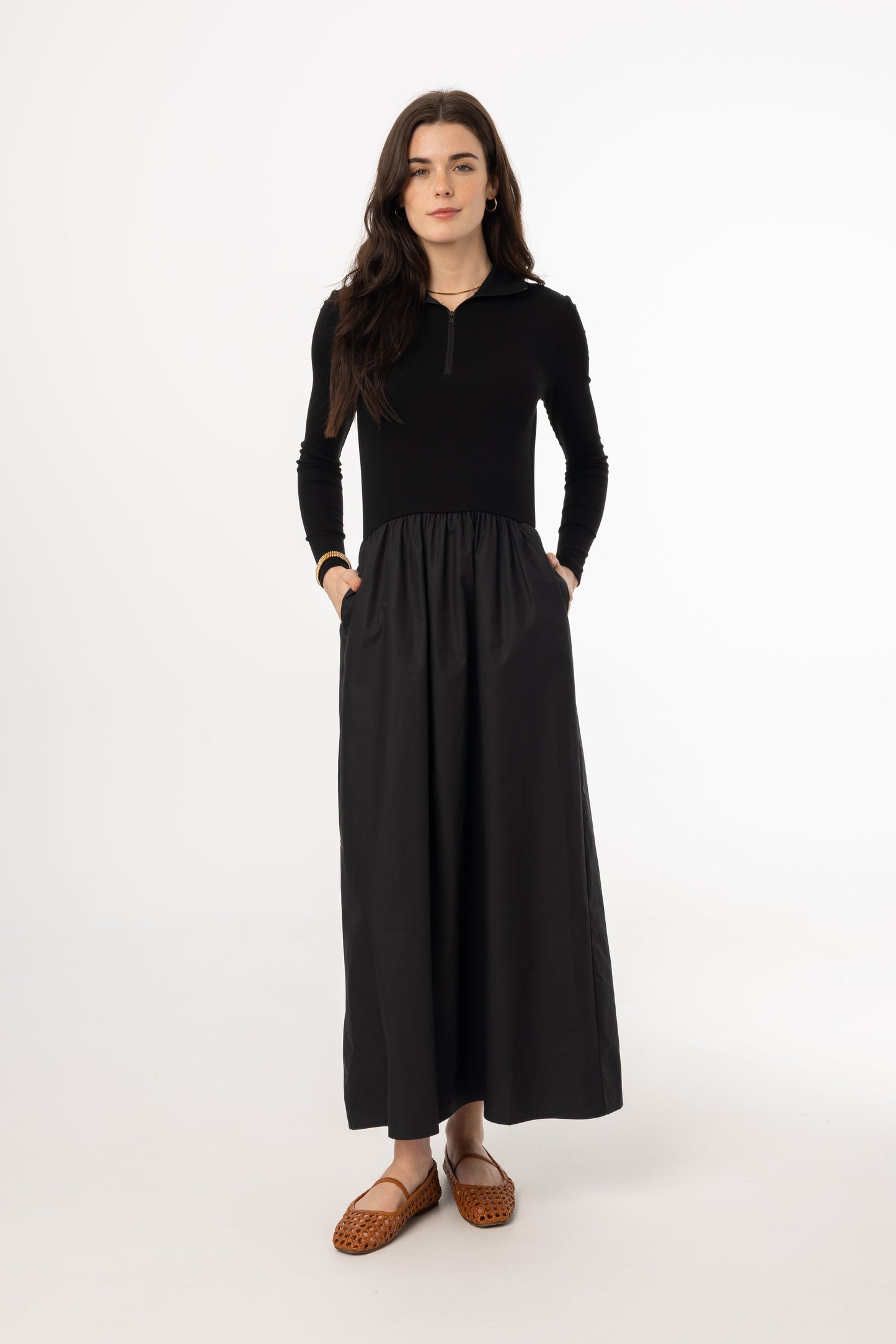 Black Quarter Zip Maxi Dress