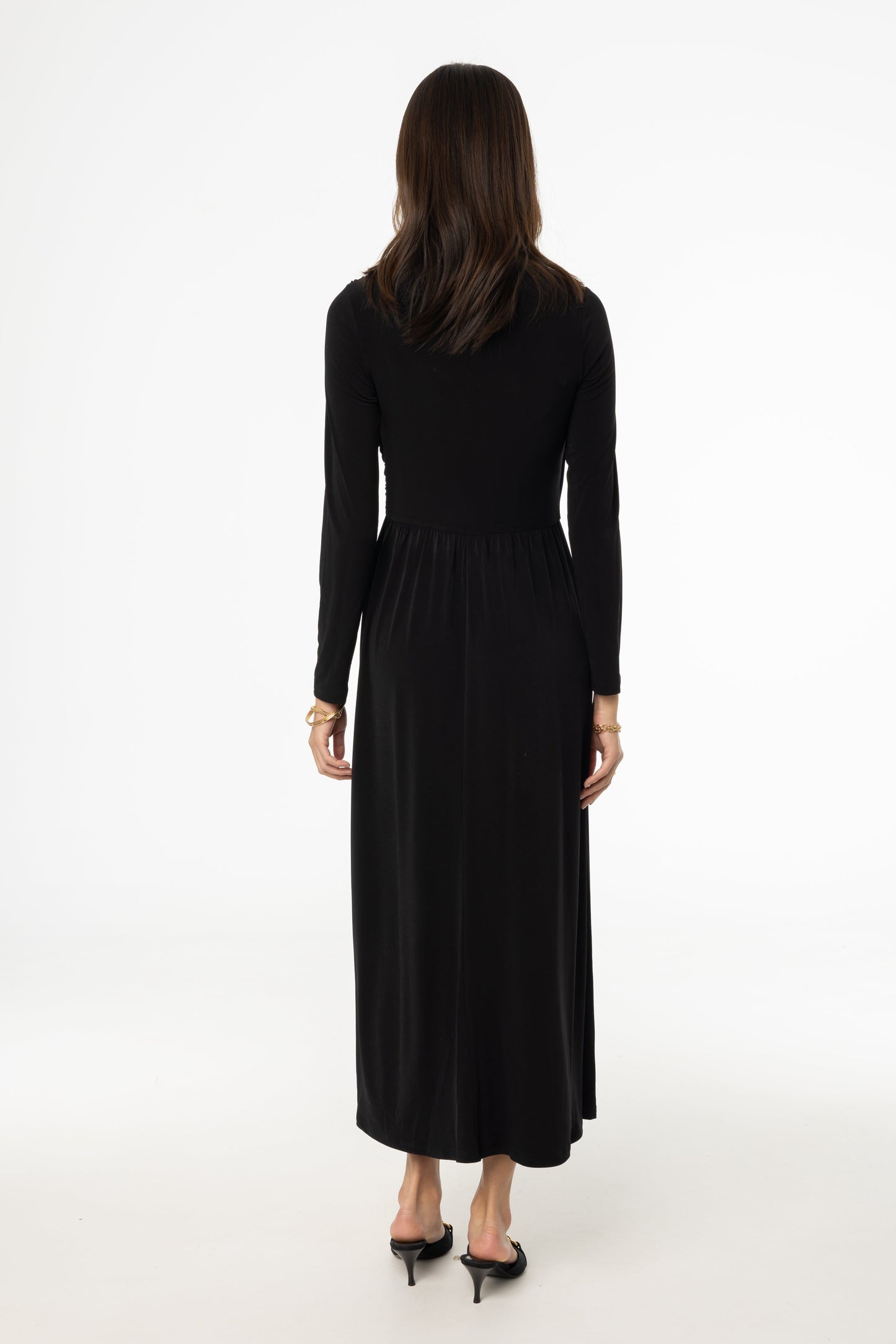 Black Slinky Faux Wrap Maxi Dress