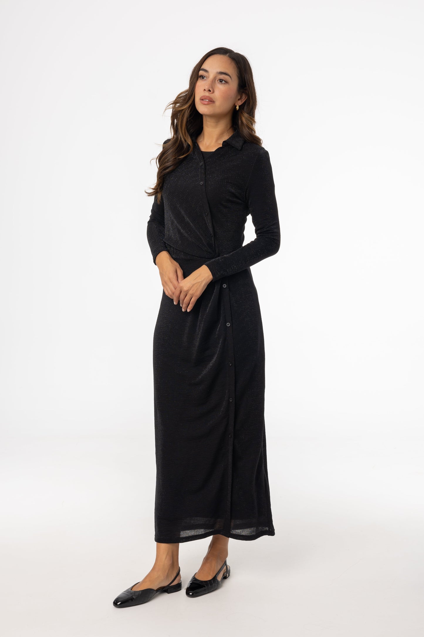 Black Sparkle Side Button Maxi Dress