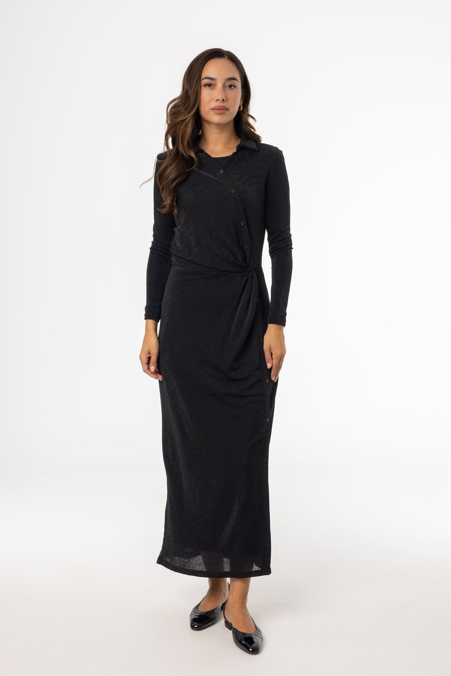 Black Sparkle Side Button Maxi Dress