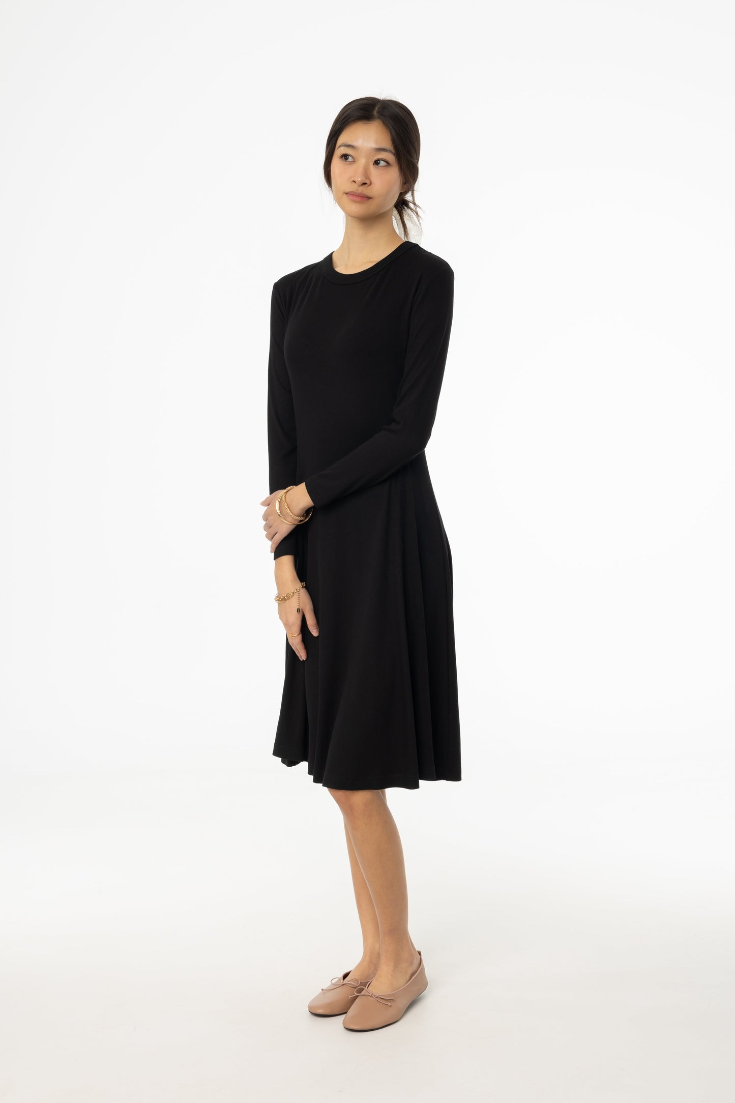 Black Stitched Flare Dress
