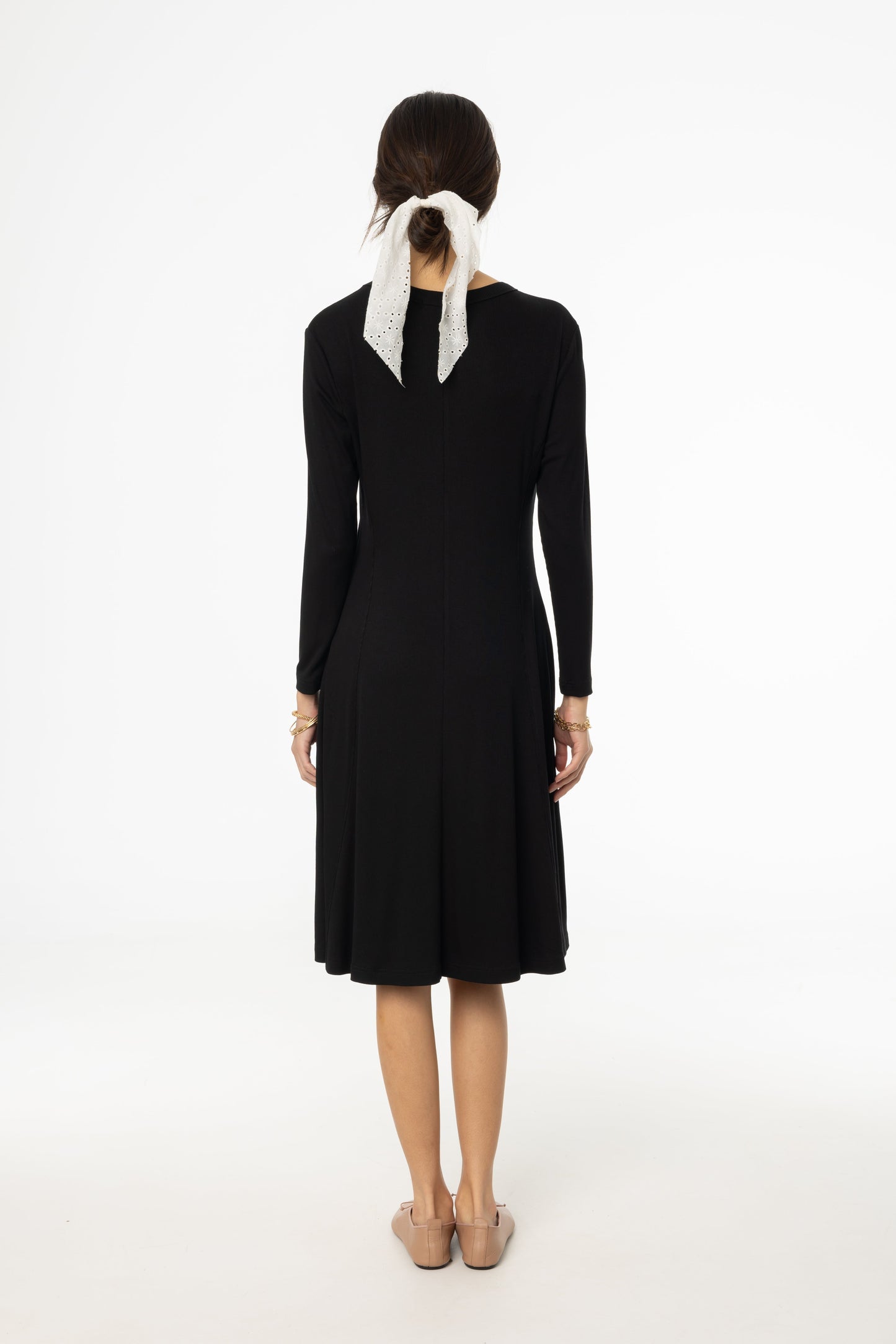 Black Stitched Flare Dress