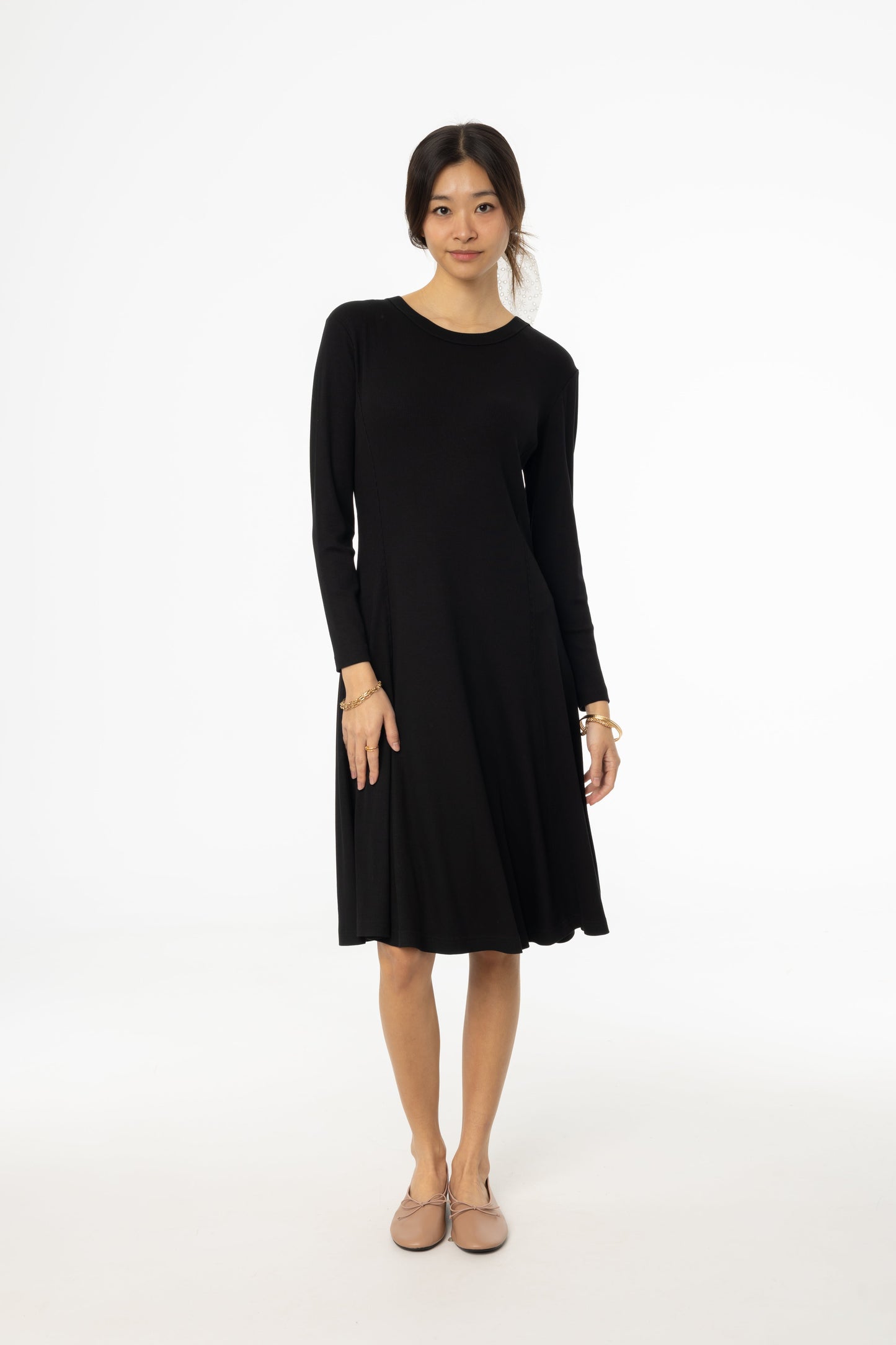 Black Stitched Flare Dress