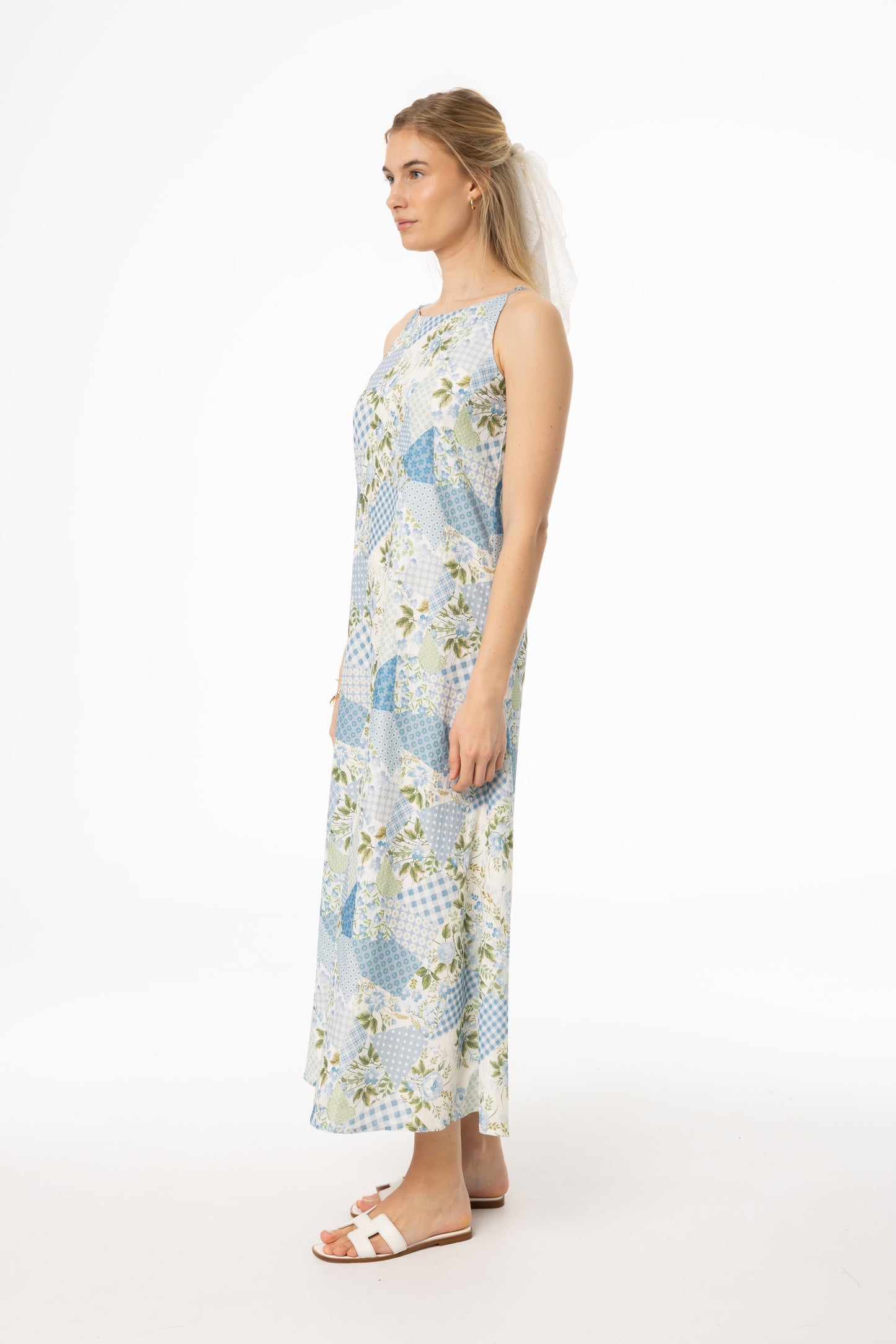 Blue Patchwork Printed Slip Dress