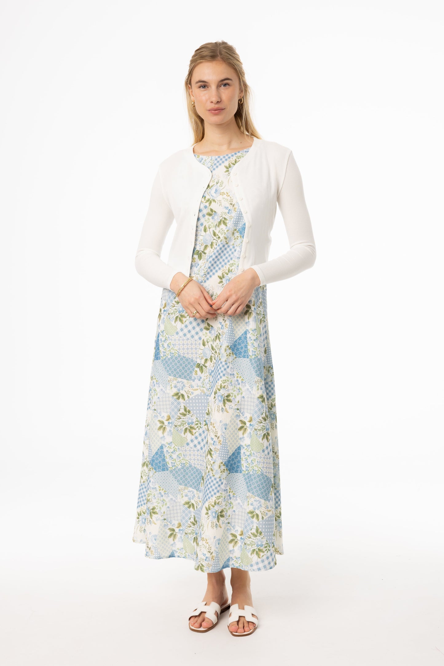Blue Patchwork Printed Slip Dress
