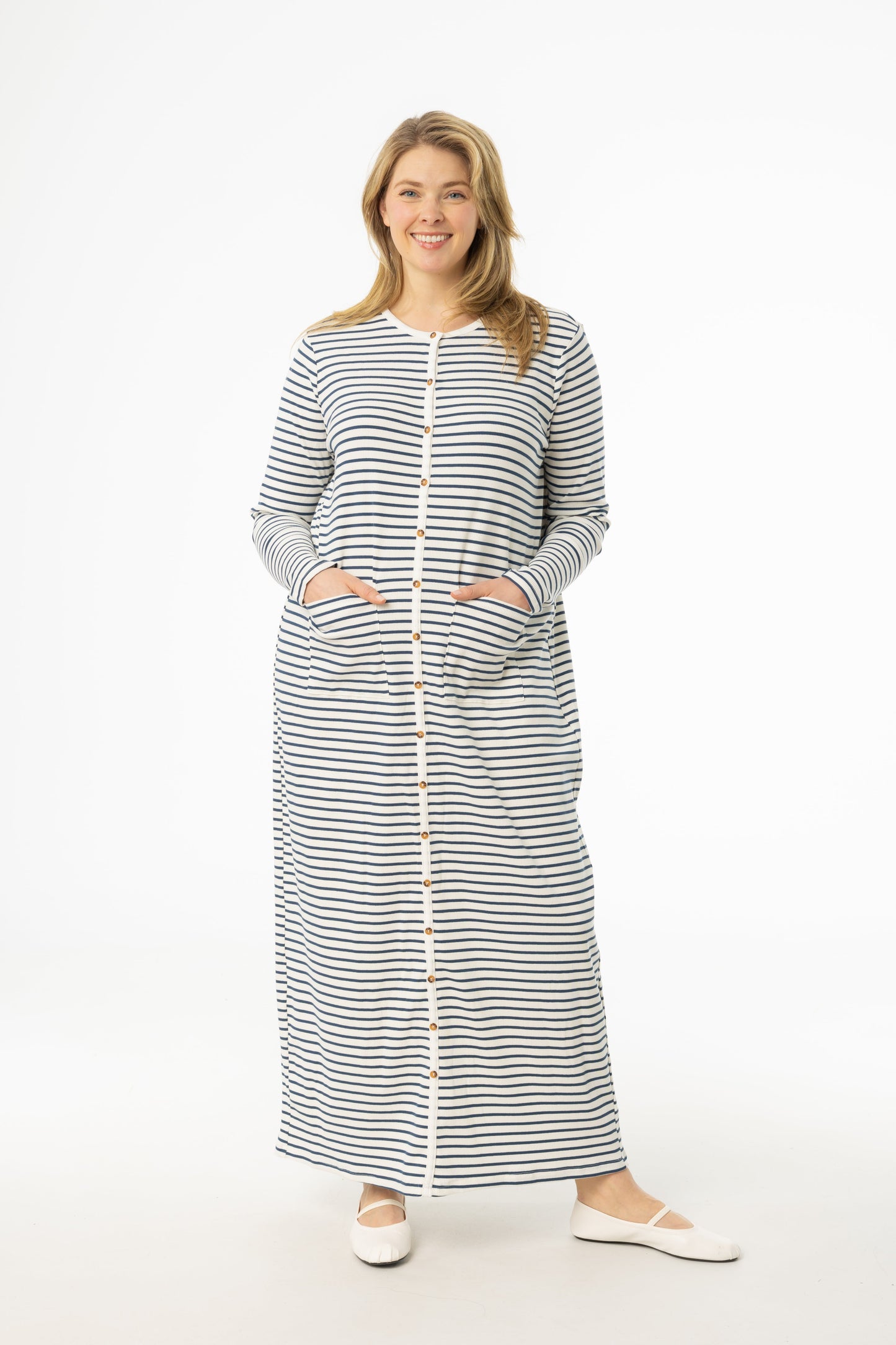 Blue Striped Cardi Maxi Dress