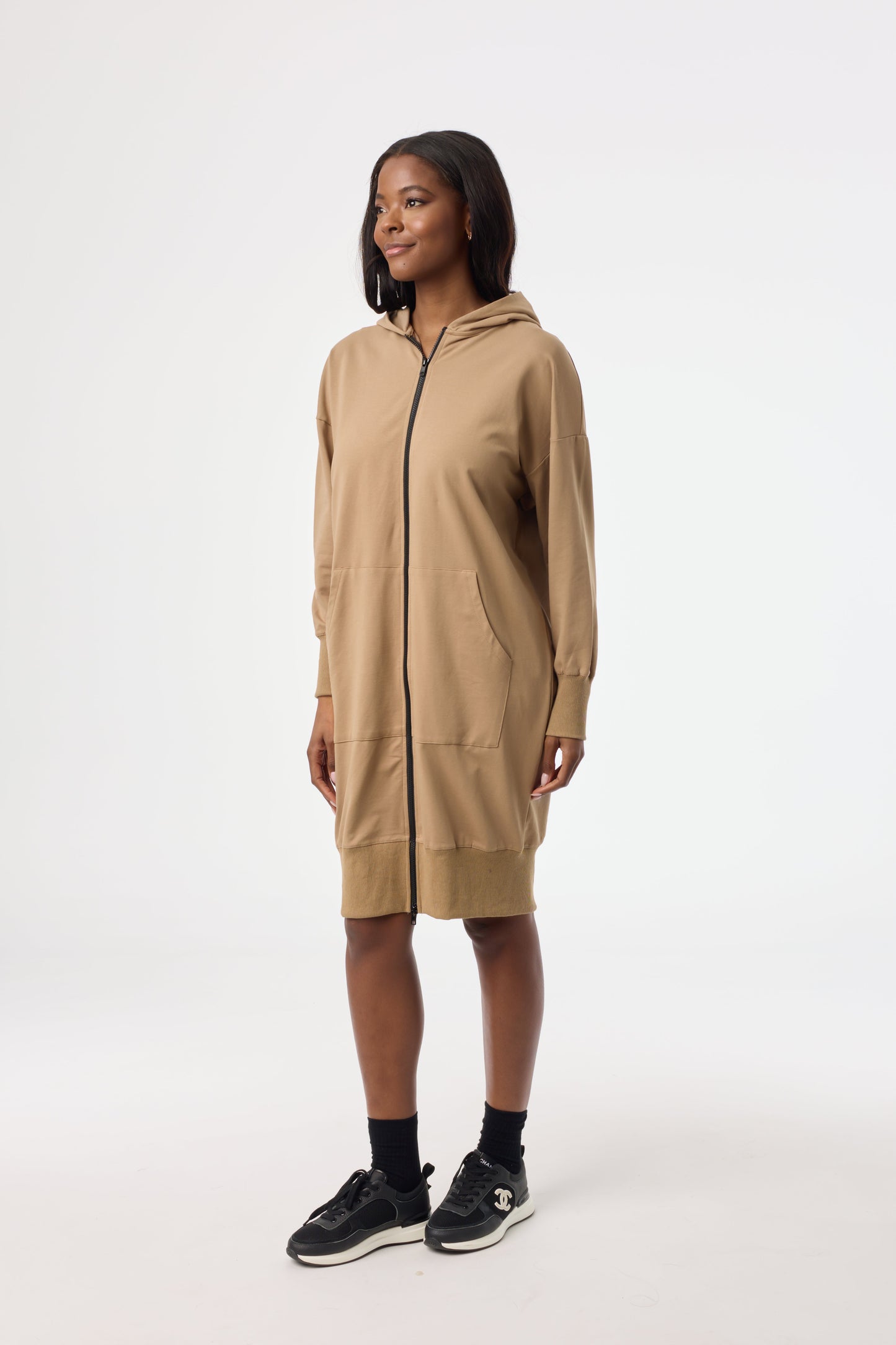 Brown Zipper Sweatshirt Dress