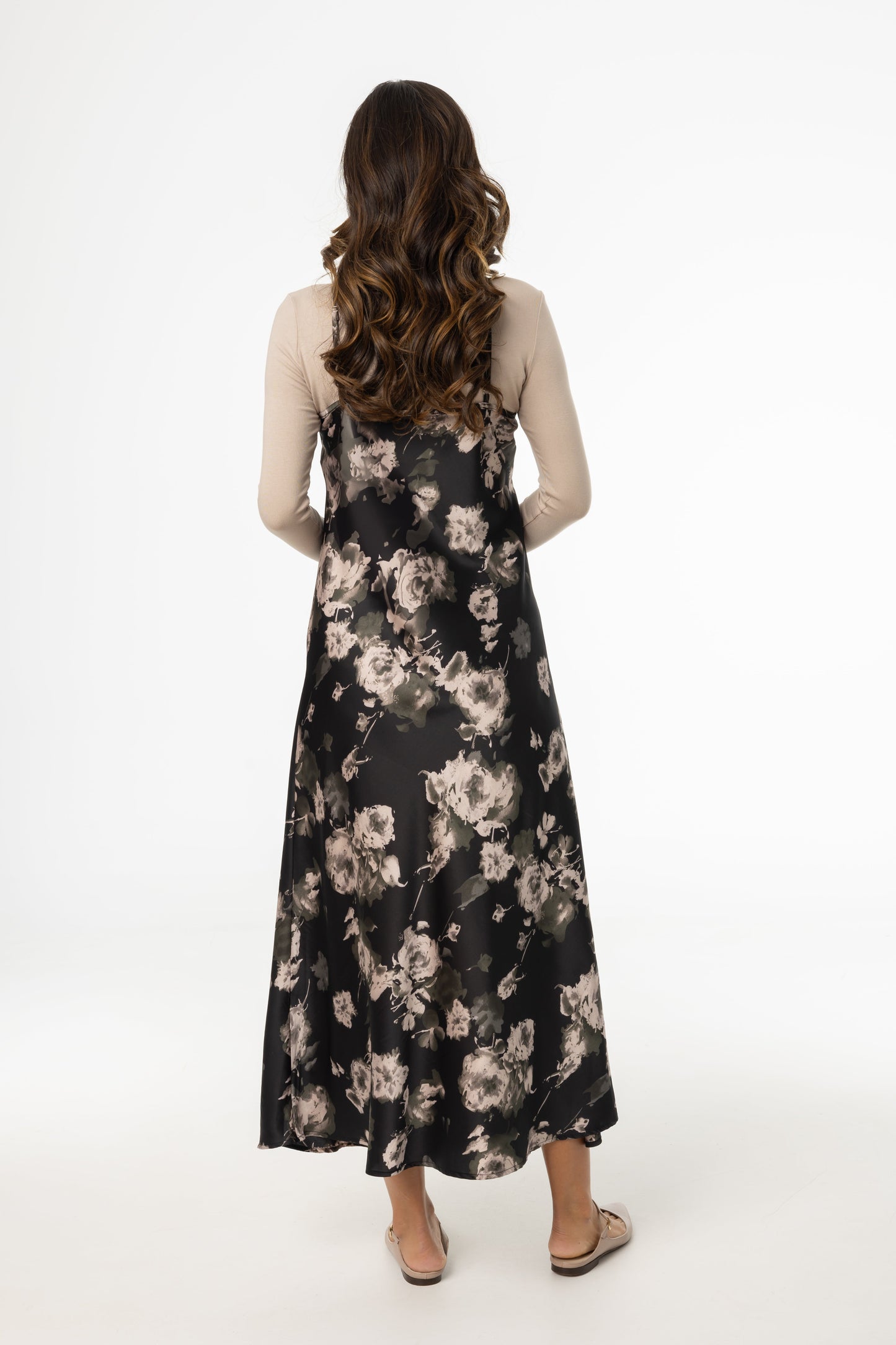 Black Floral Printed Slip Dress