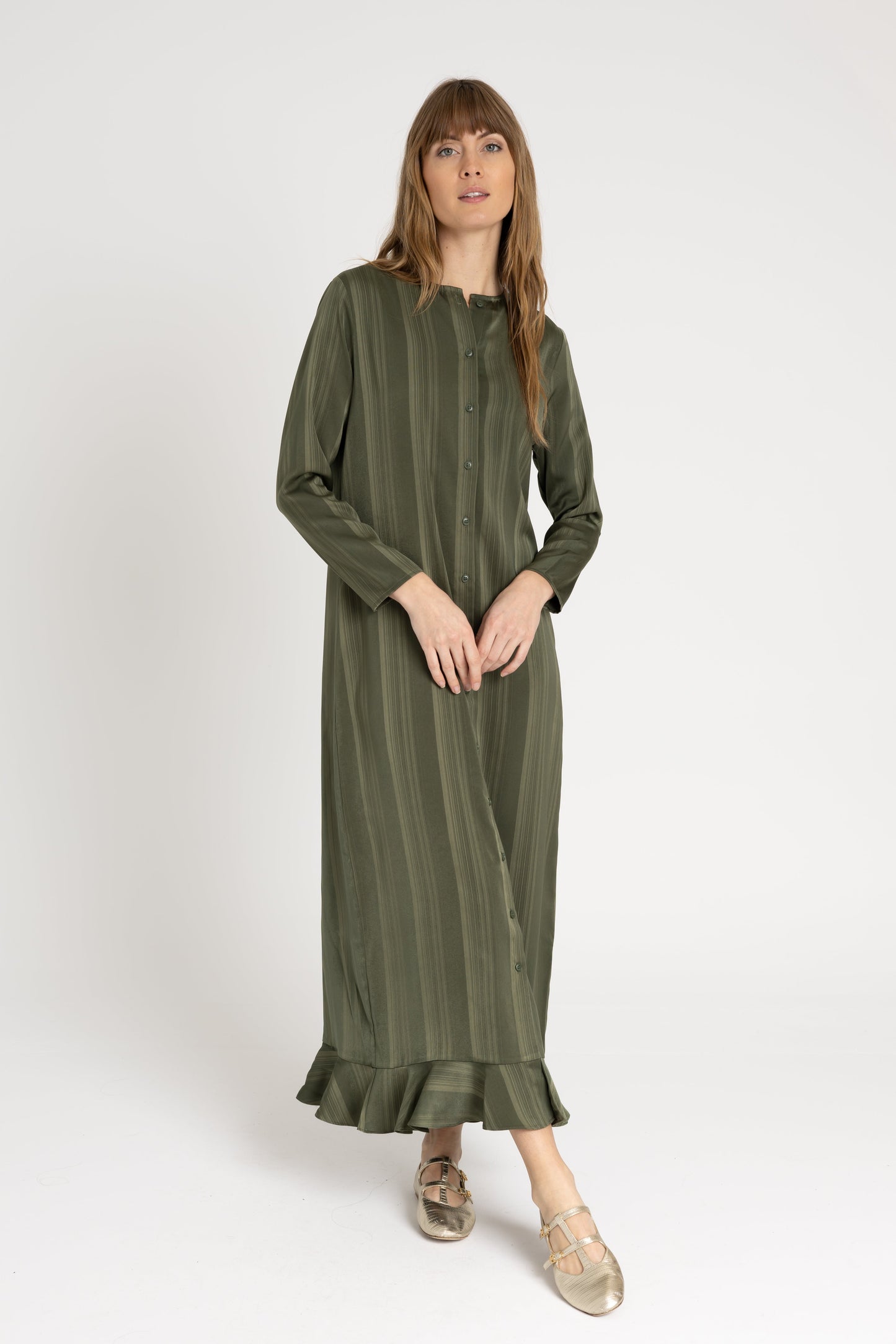 Green Striped Button Down Maxi