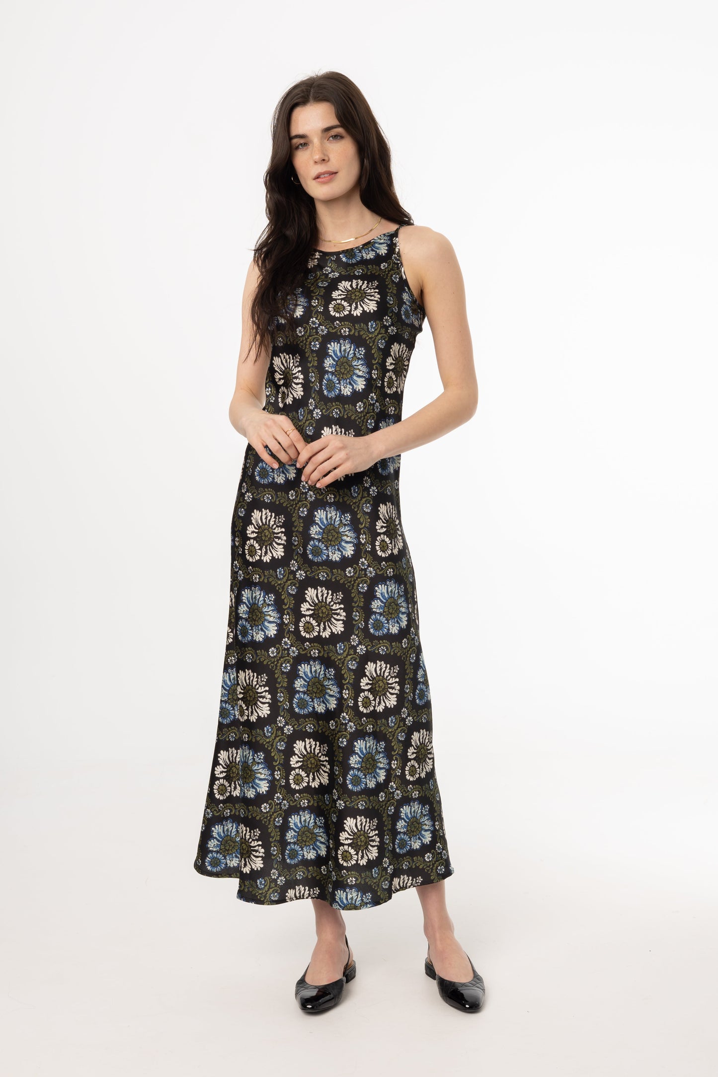 Green and Blue Printed Slip Dress