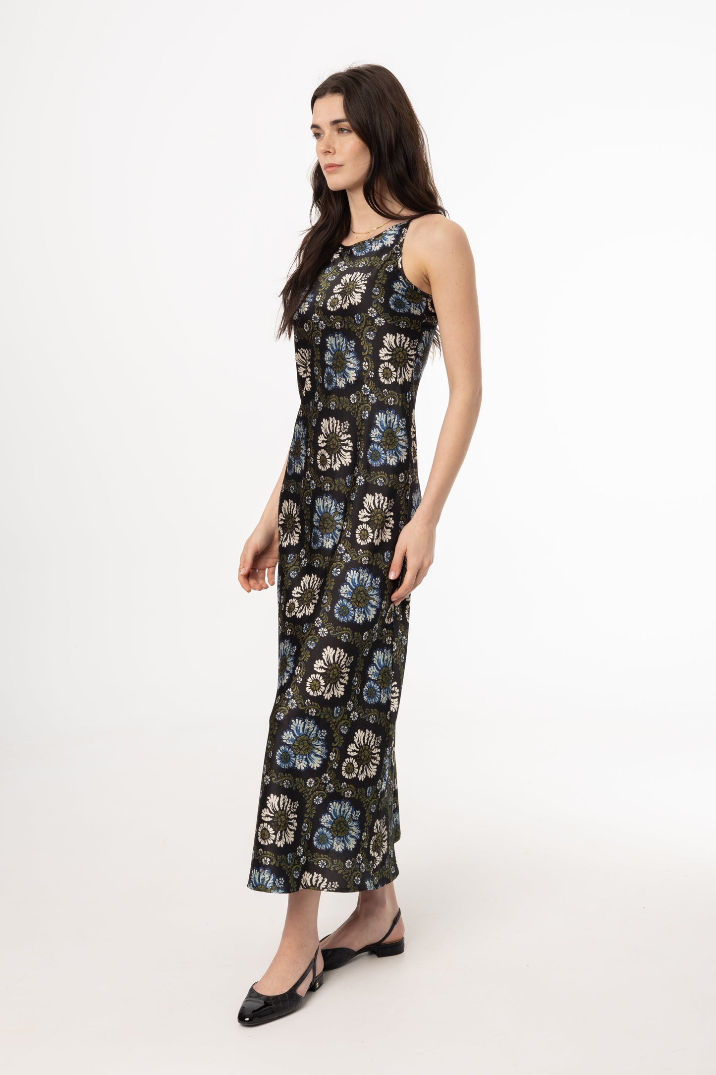 Green and Blue Printed Slip Dress