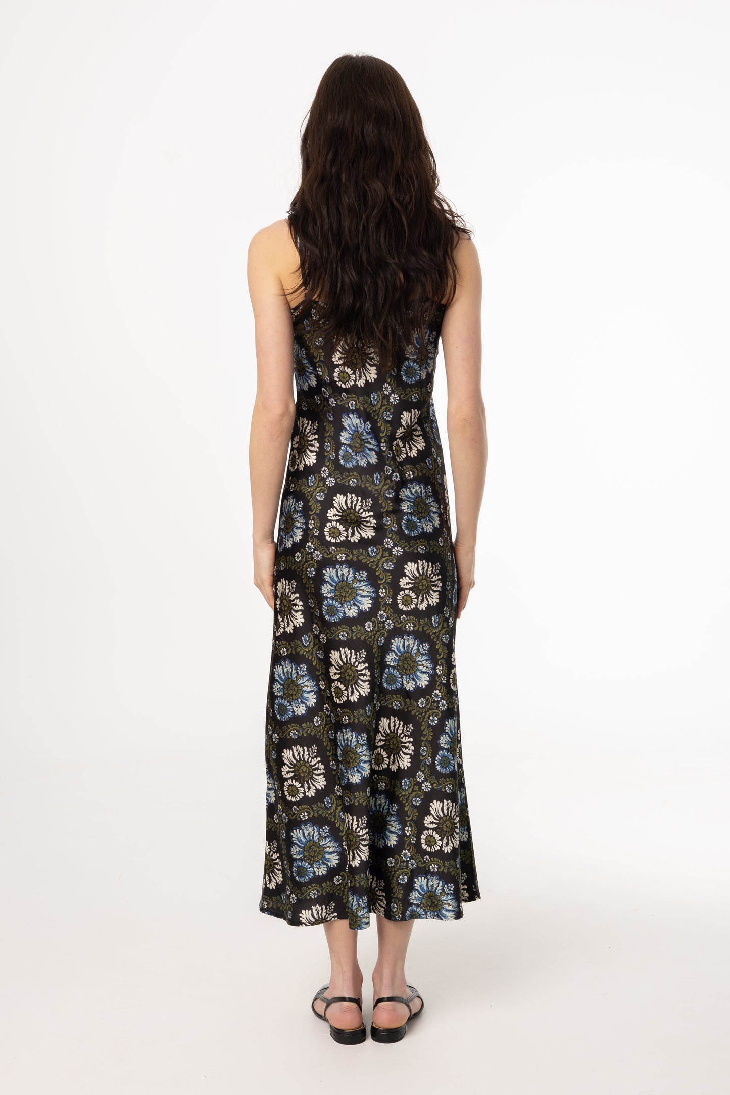 Green and Blue Printed Slip Dress