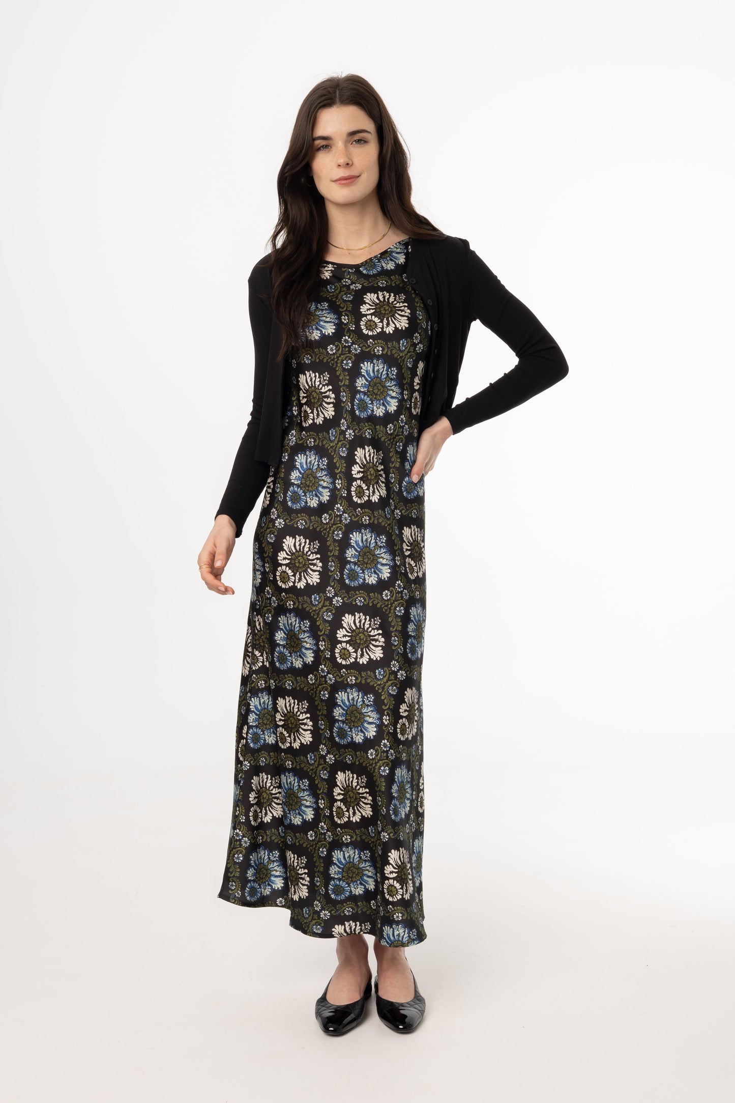 Green and Blue Printed Slip Dress
