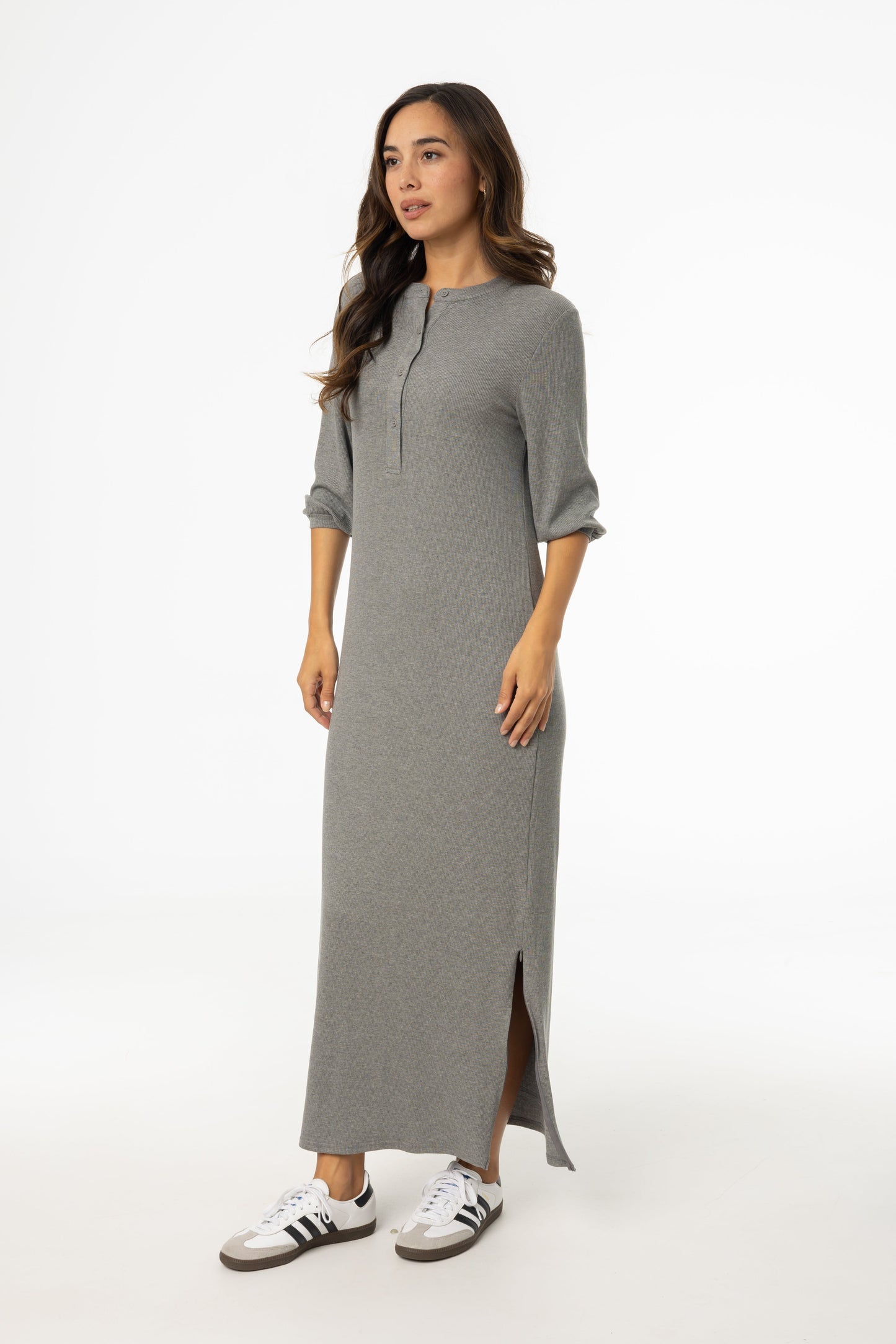Grey 3/4 Sleeve Maxi Dress