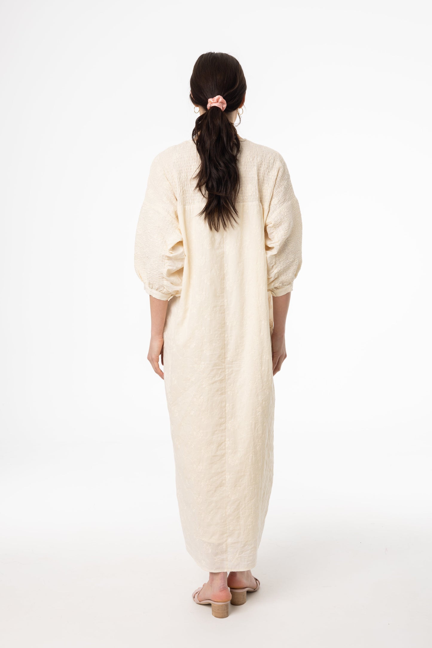 Ivory Embroidered Smocked Maxi Dress