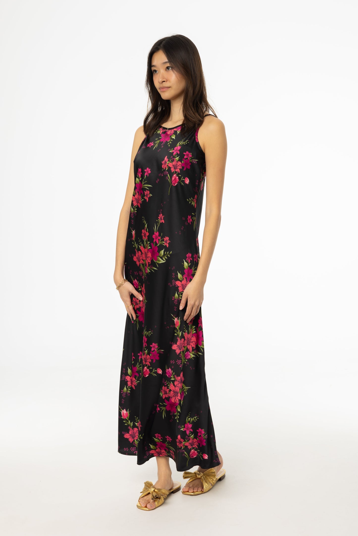 Magenta Floral Printed Slip Dress