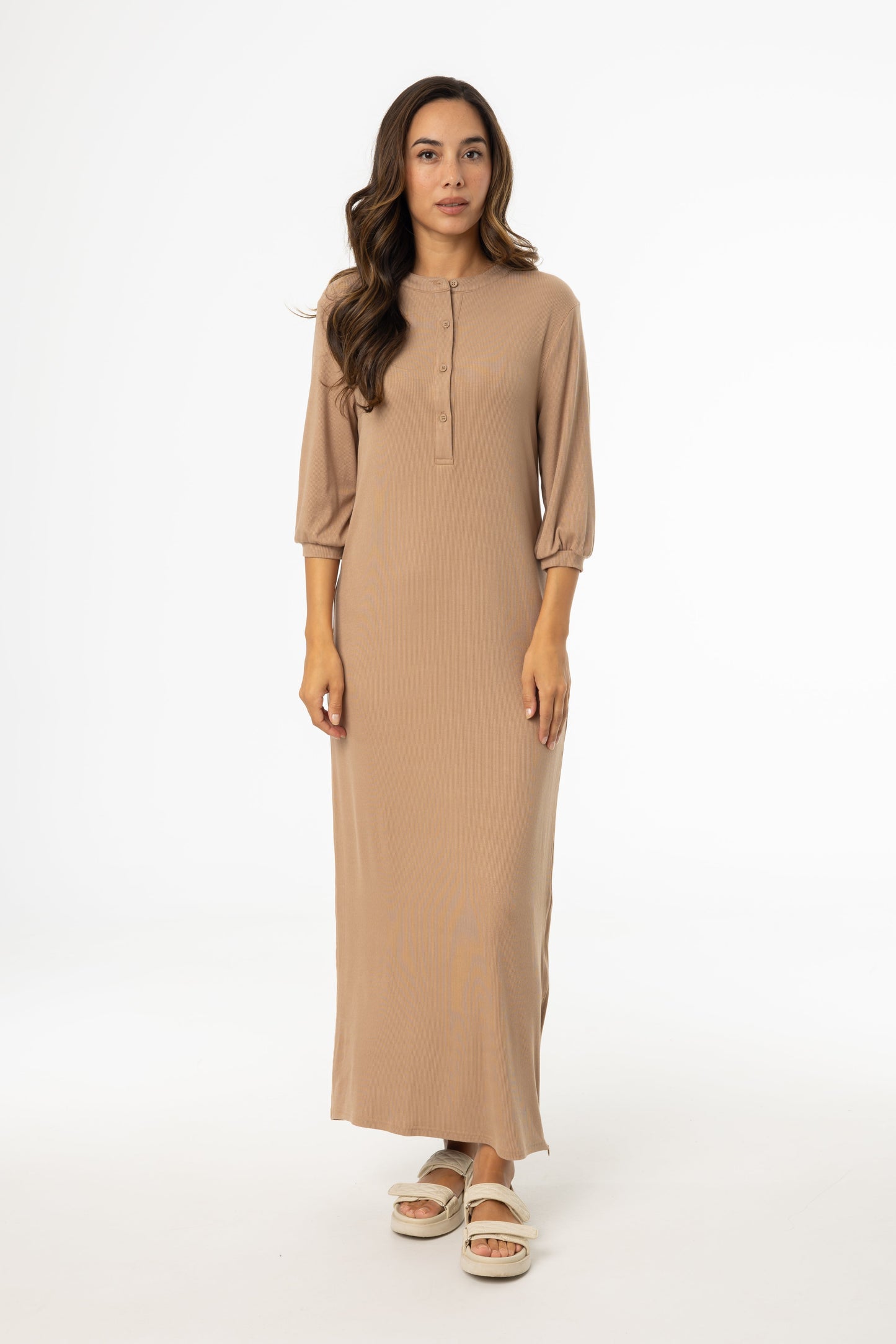 Mocha 3/4 Sleeve Maxi Dress