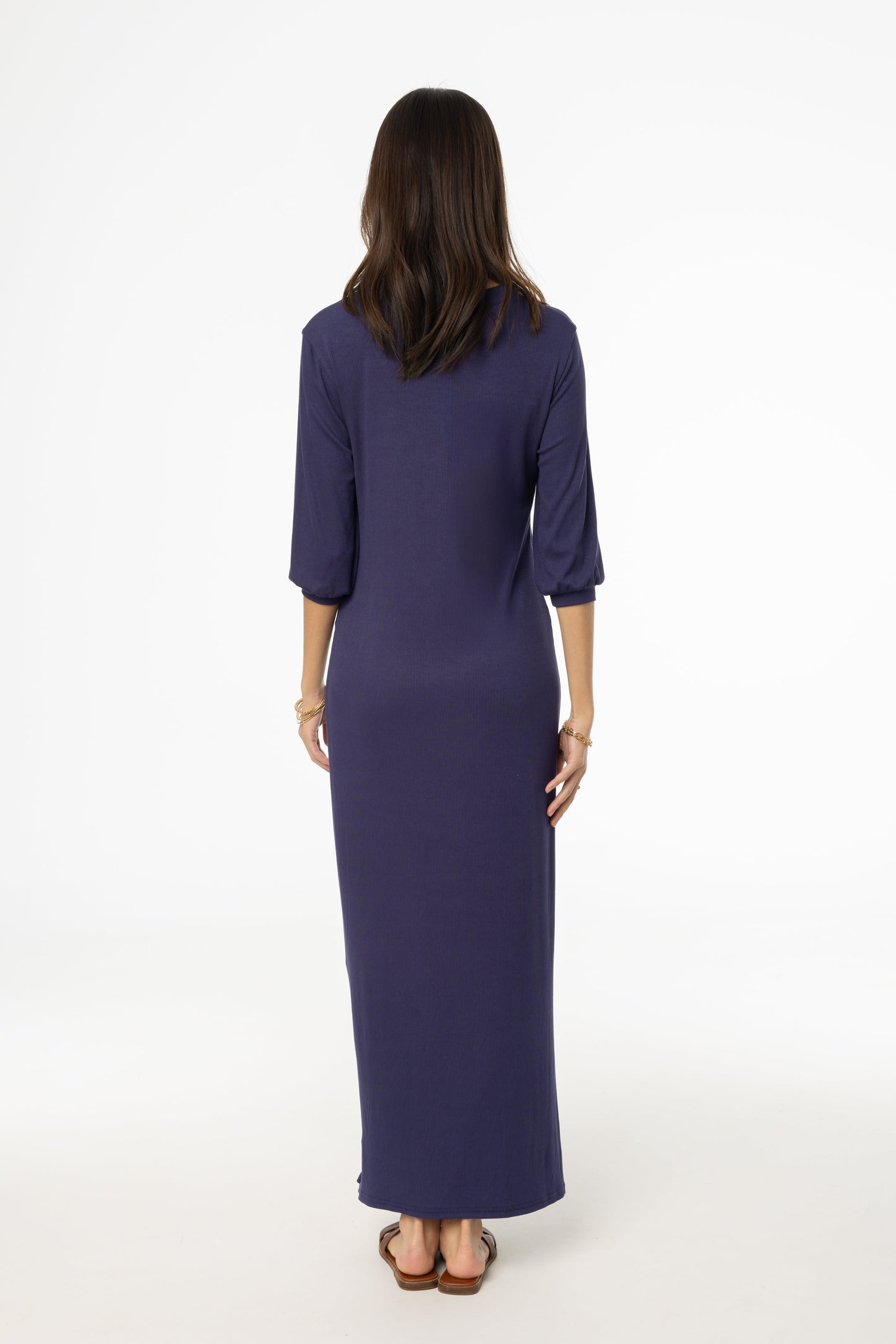 Navy 3/4 Sleeve Maxi Dress