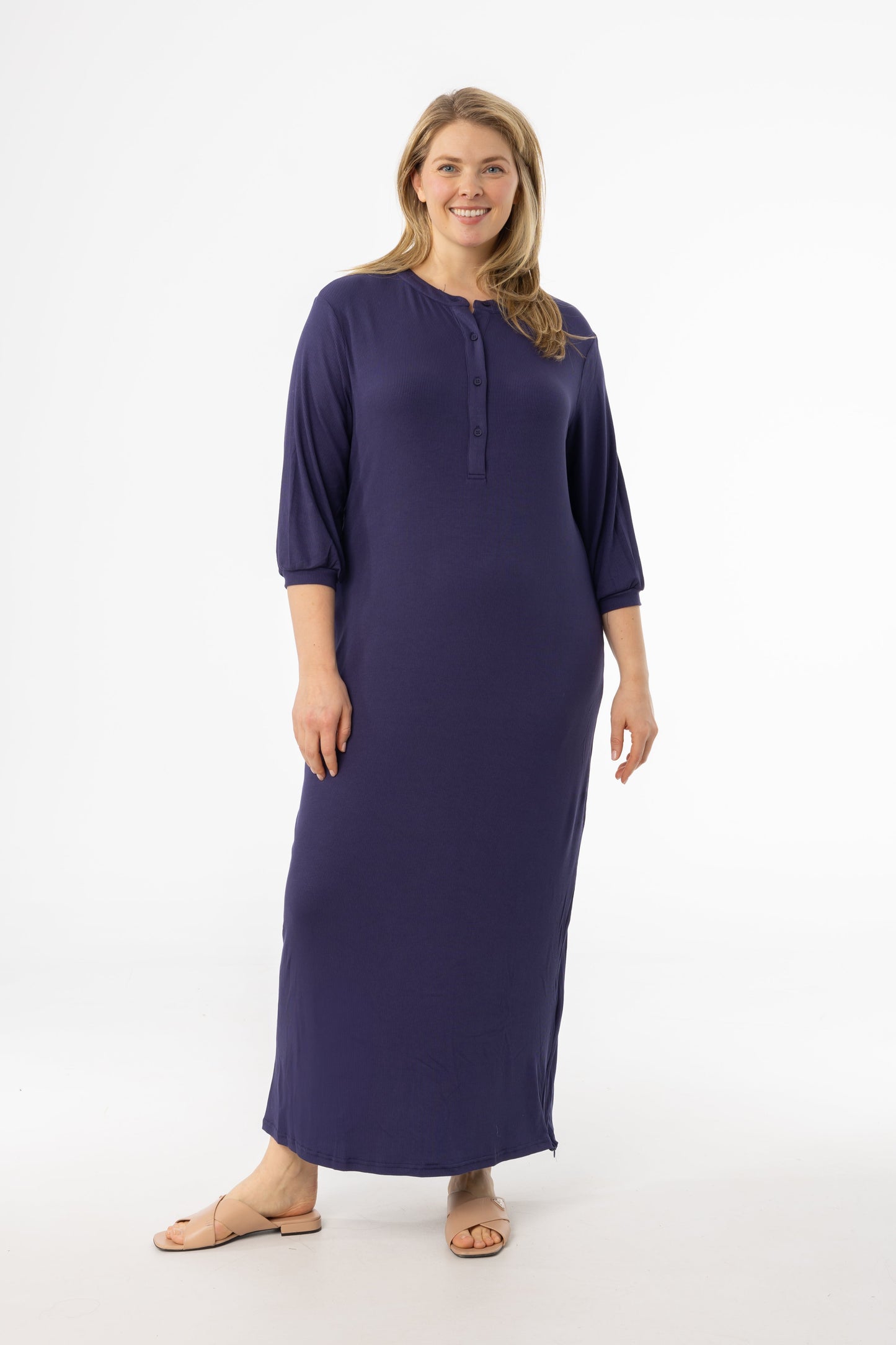 Navy 3/4 Sleeve Maxi Dress
