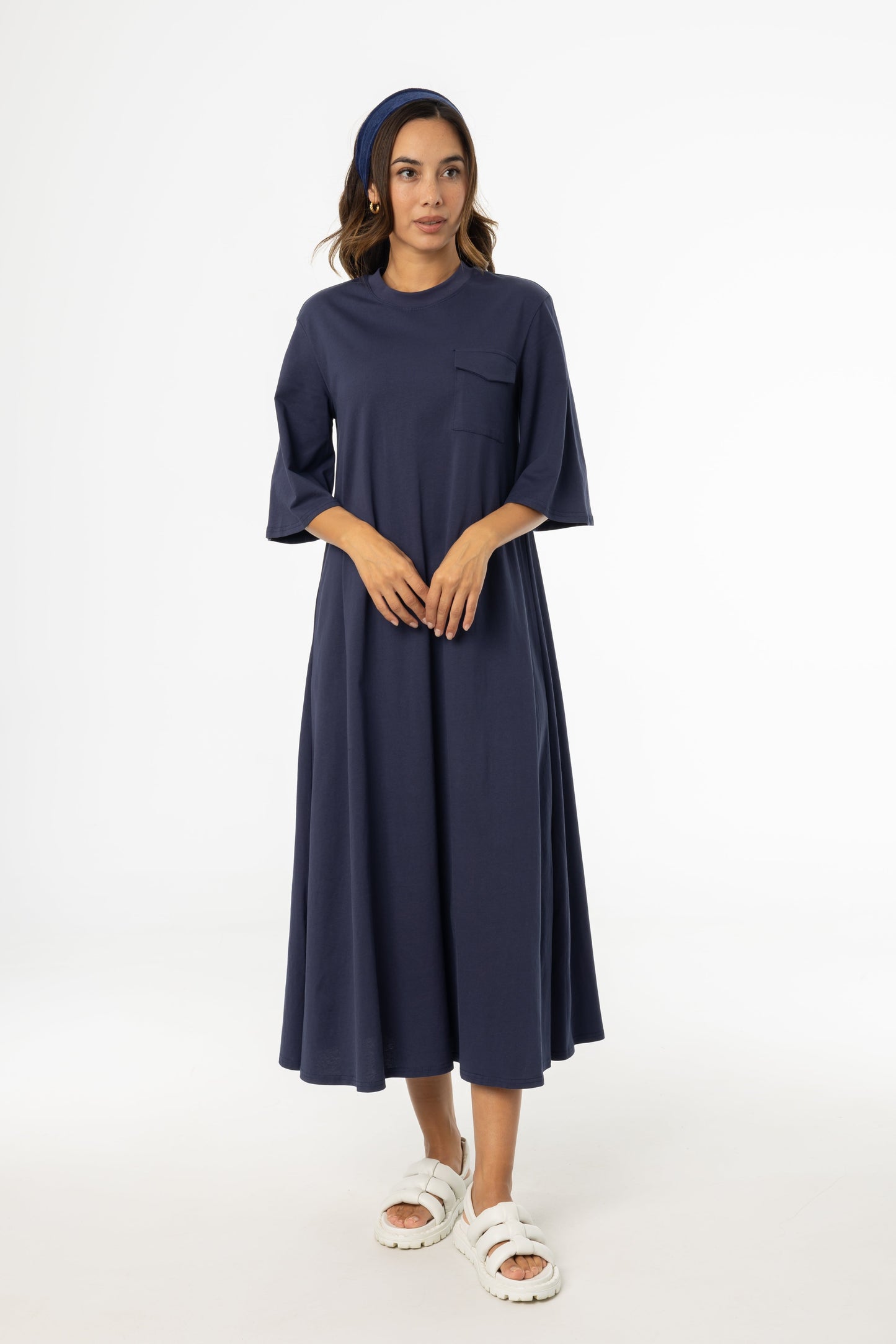 Navy Pocket Tee Shirt Maxi Dress