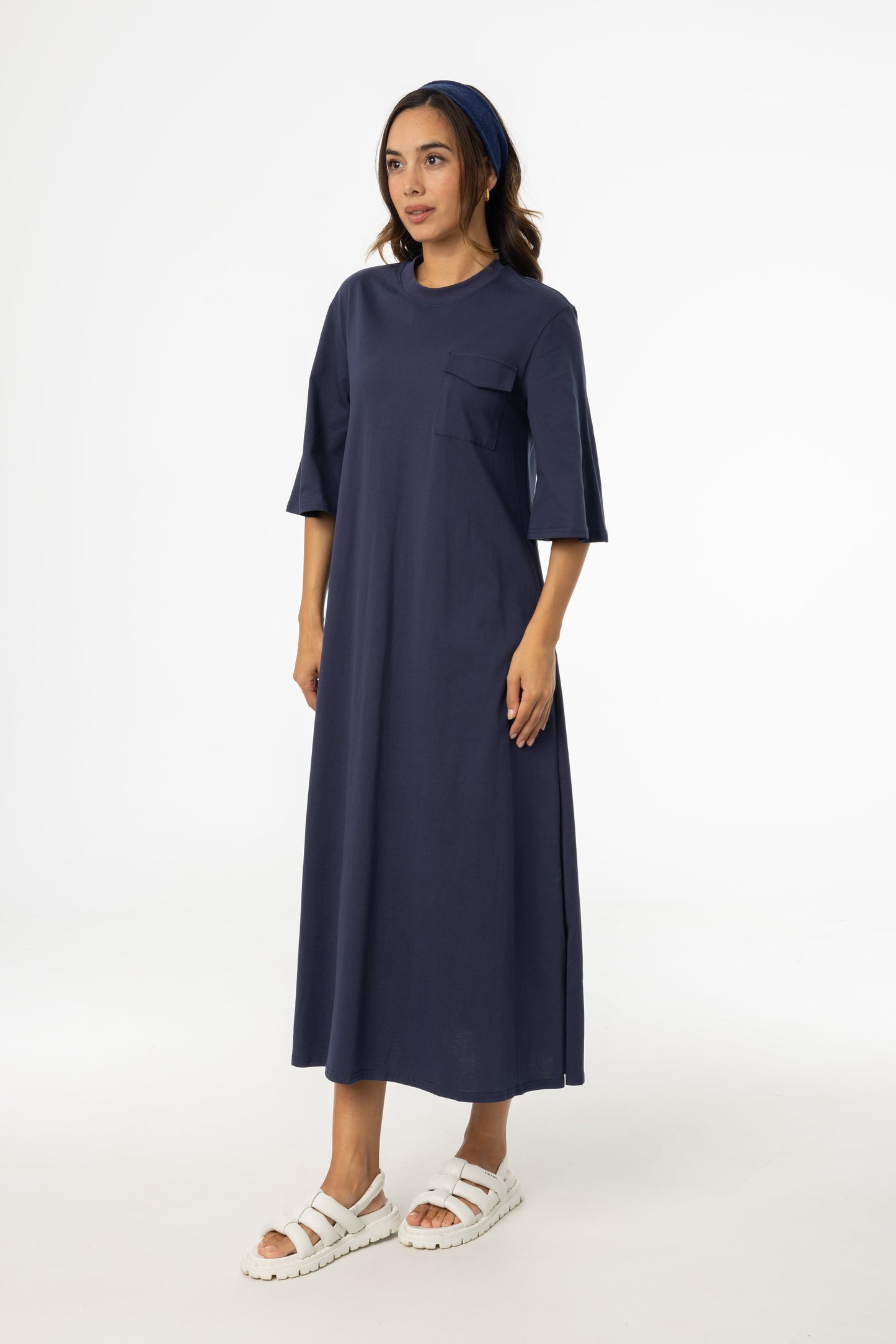 Navy Pocket Tee Shirt Maxi Dress