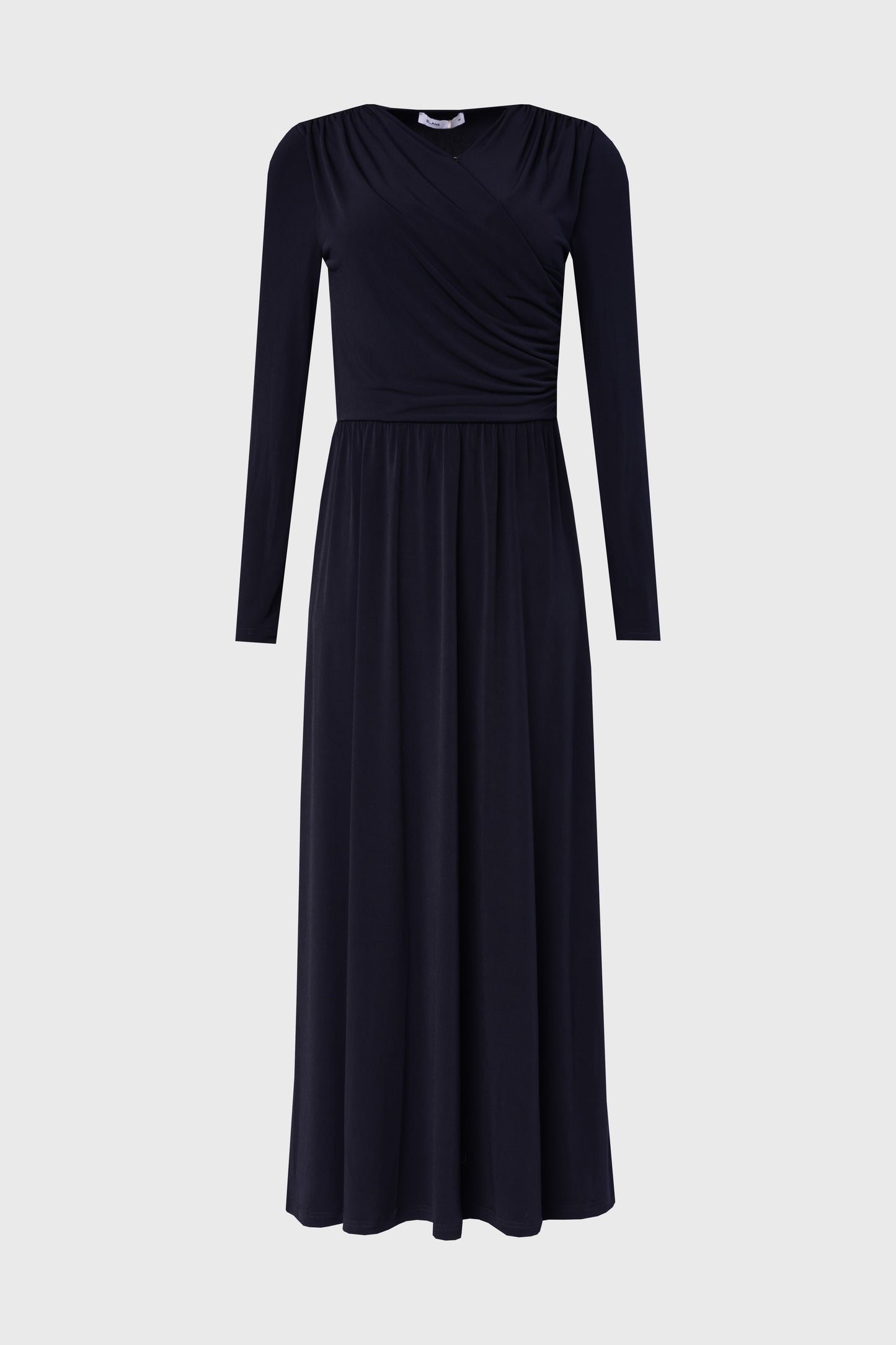 Navy Slinky Faux Wrap Maxi Dress