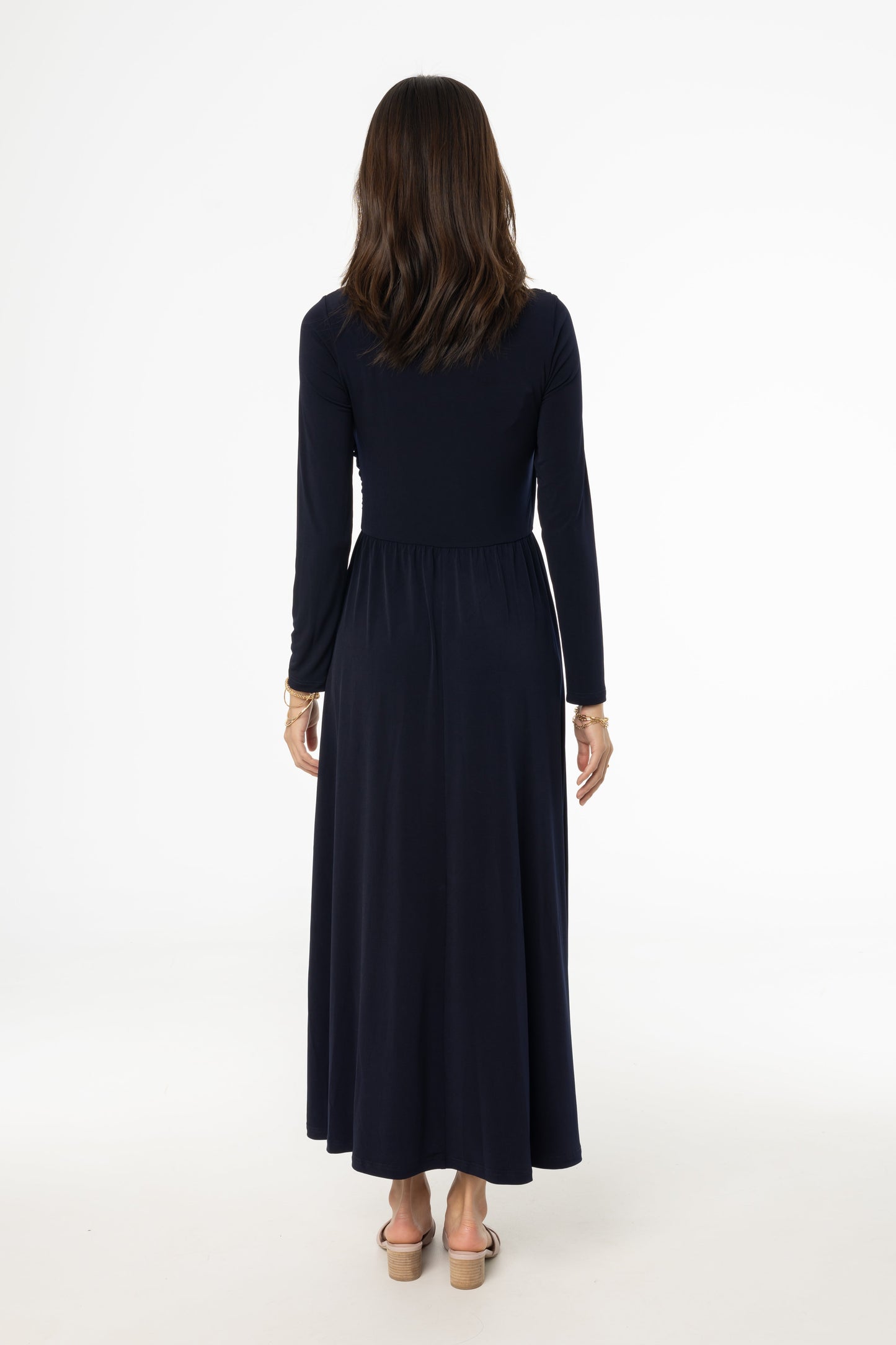 Navy Slinky Faux Wrap Maxi Dress