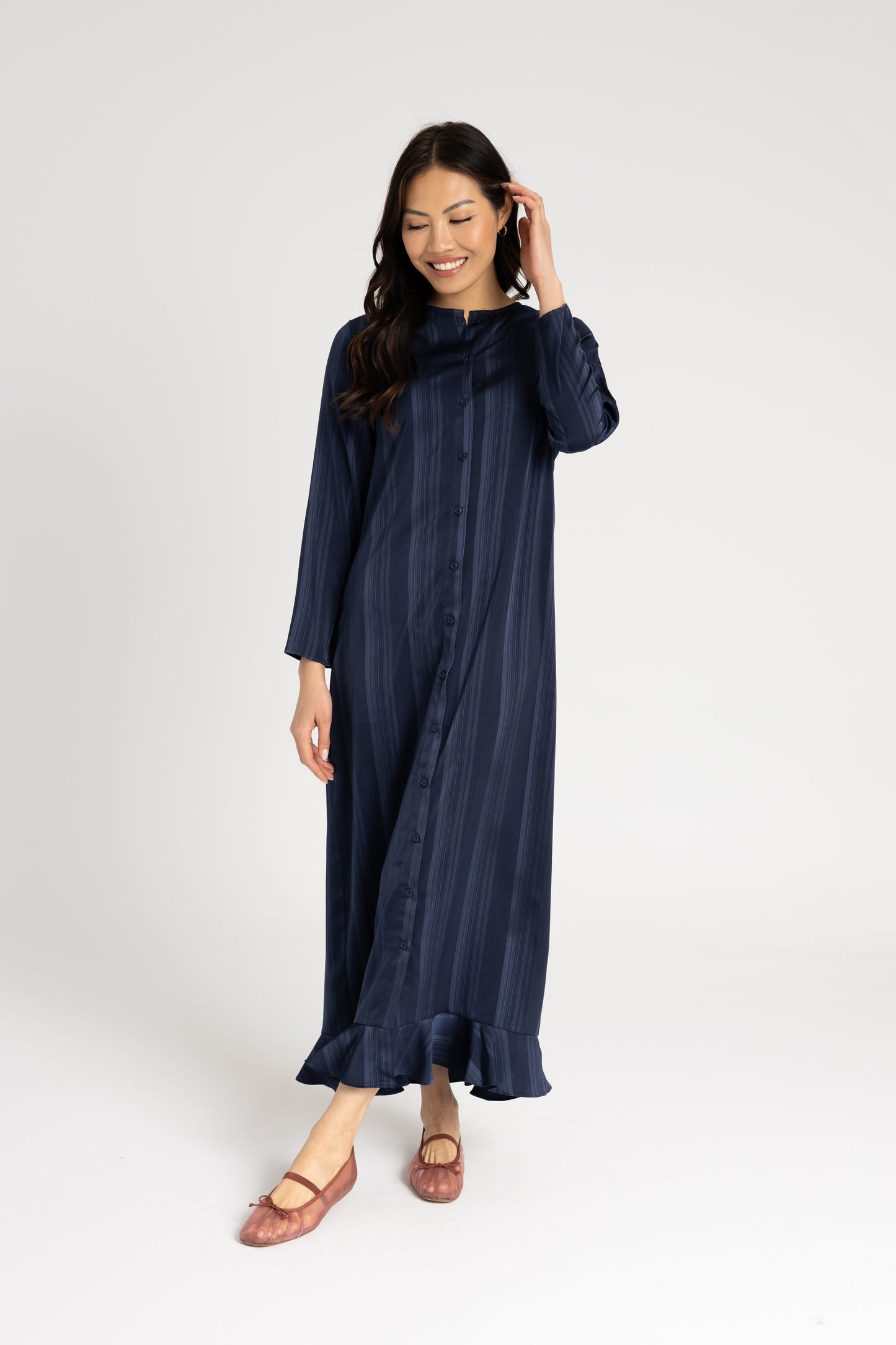Navy Striped Button Down Maxi