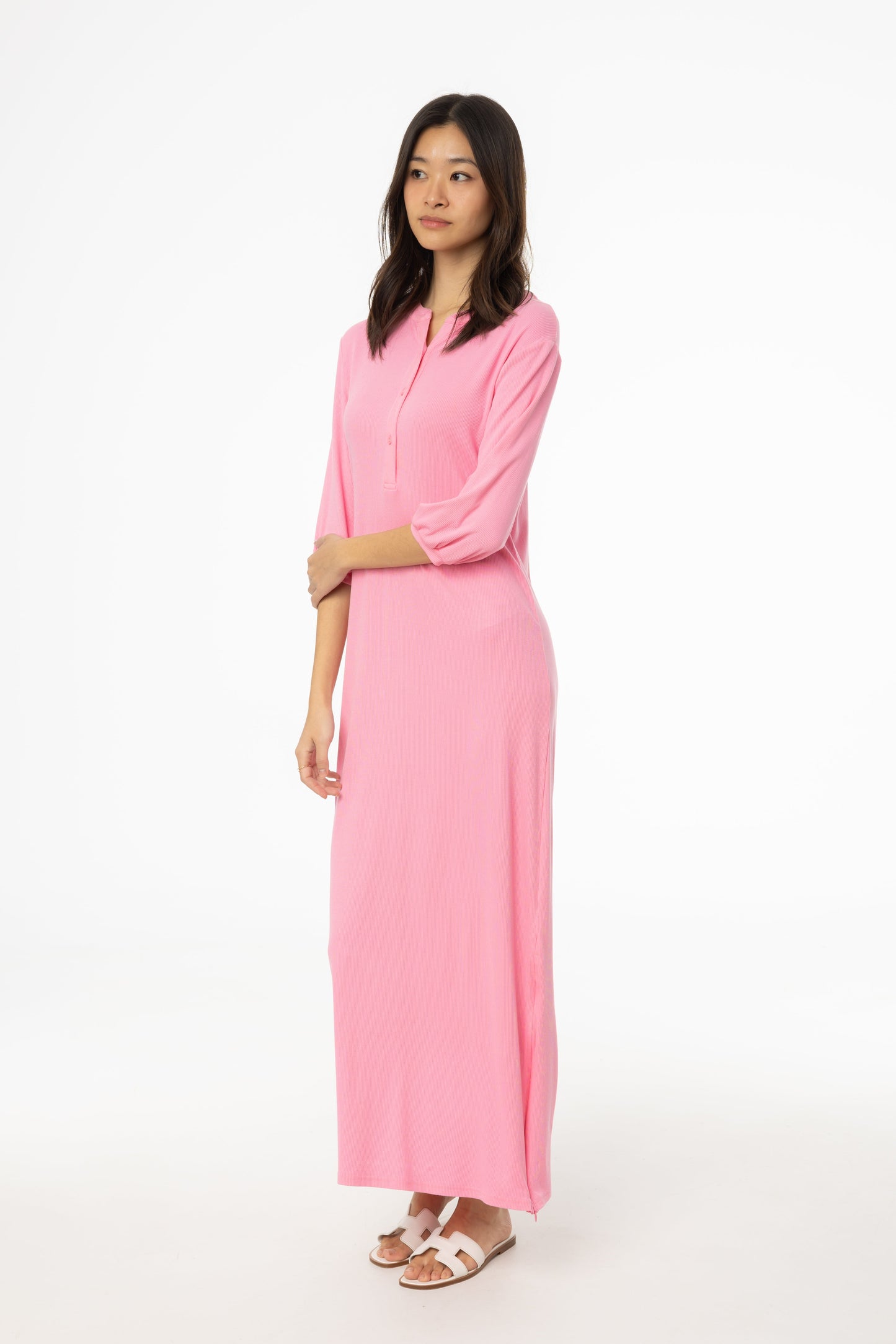 Pink 3/4 Sleeve Maxi Dress