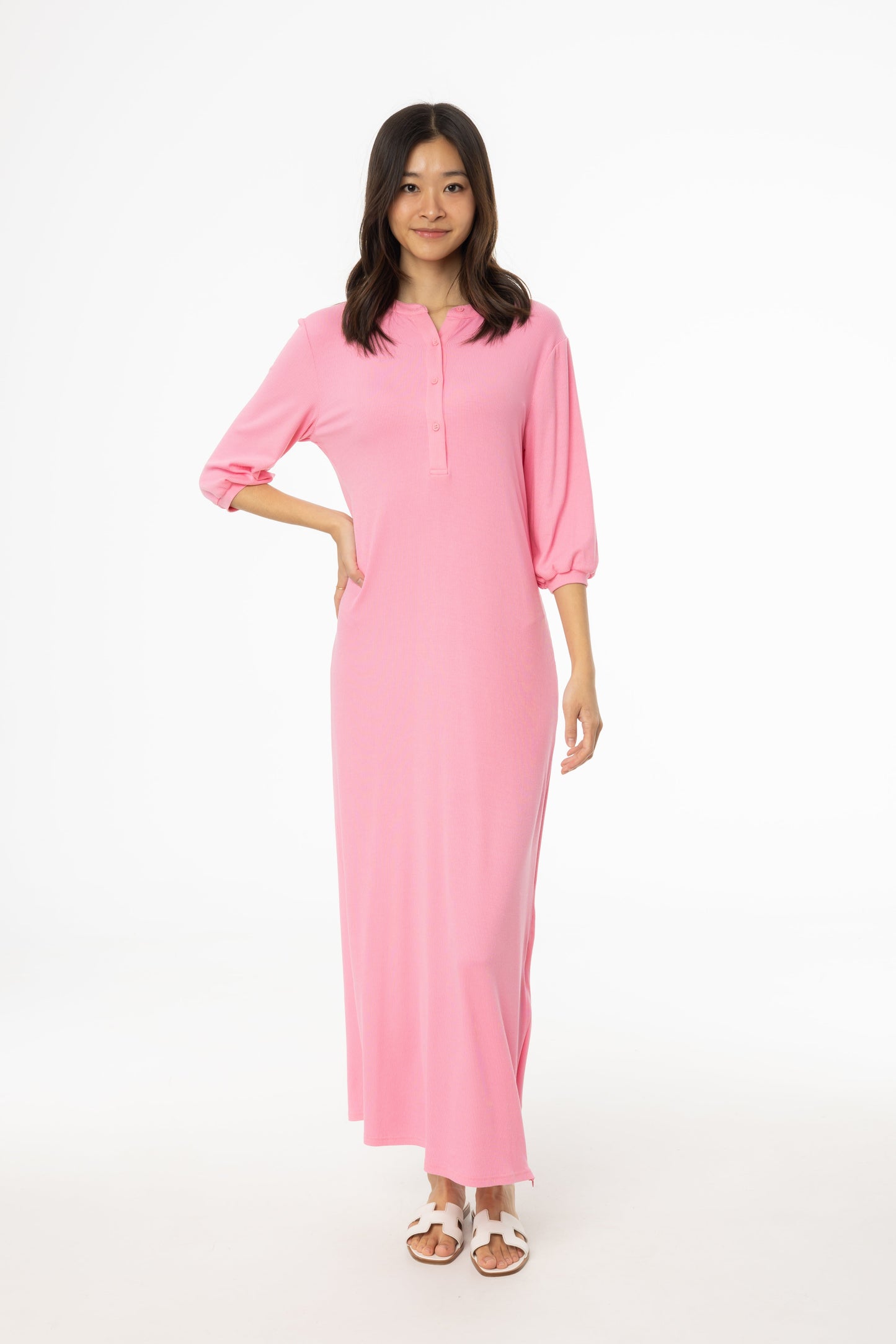 Pink 3/4 Sleeve Maxi Dress