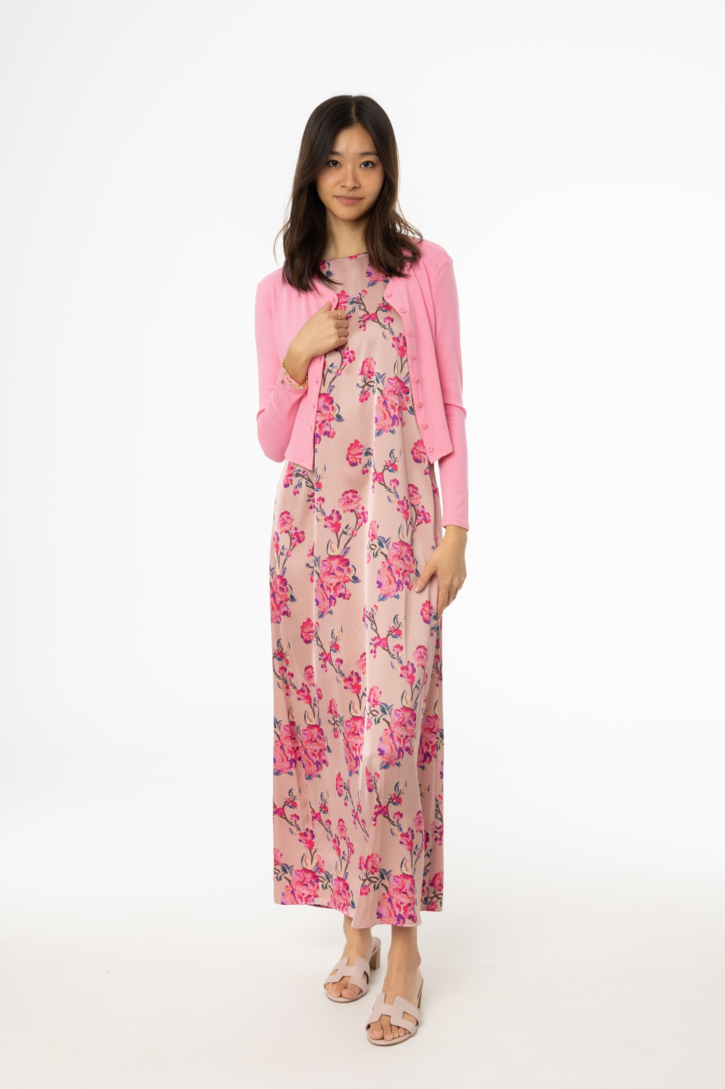 Pink Floral Printed A-Line Slip Jumper