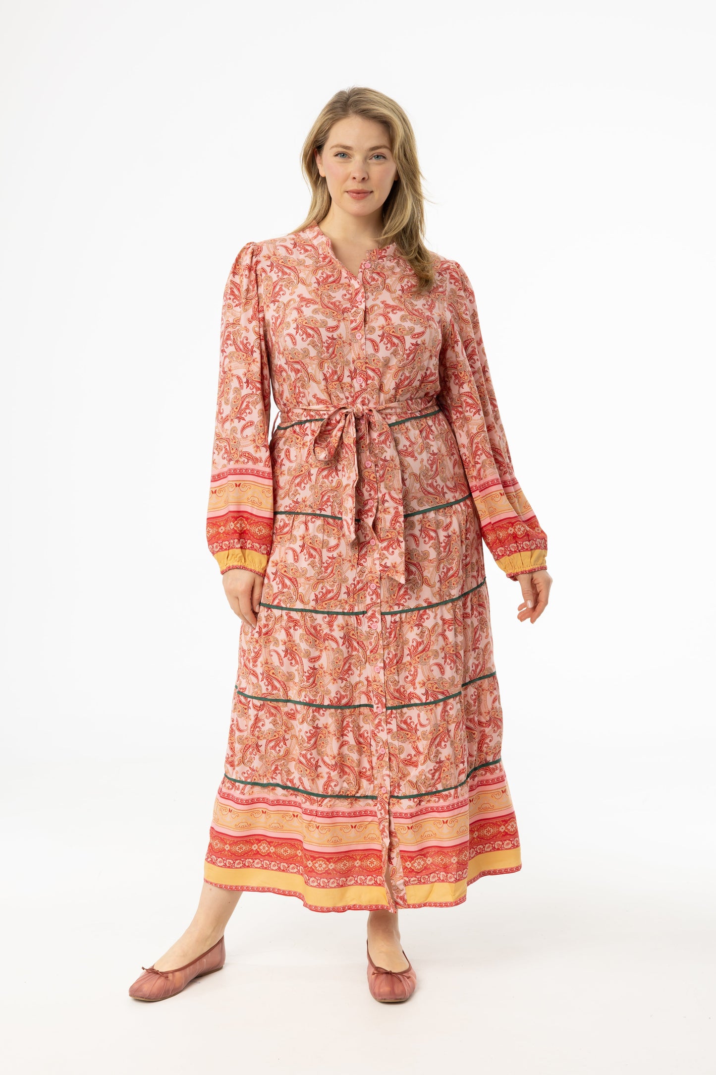 Pink Paisley Tiered Maxi Dress