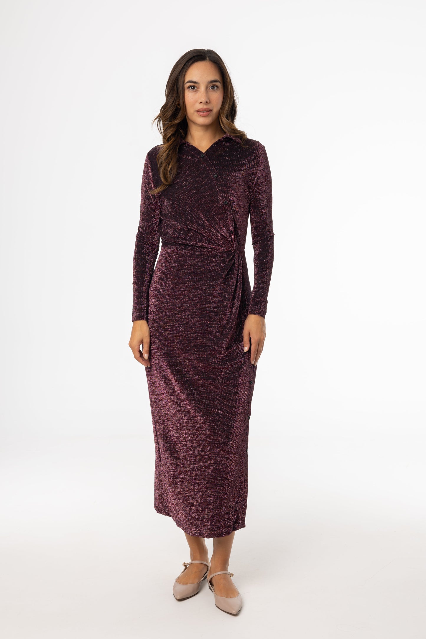 Purple Sparkle Side Button Maxi Dress