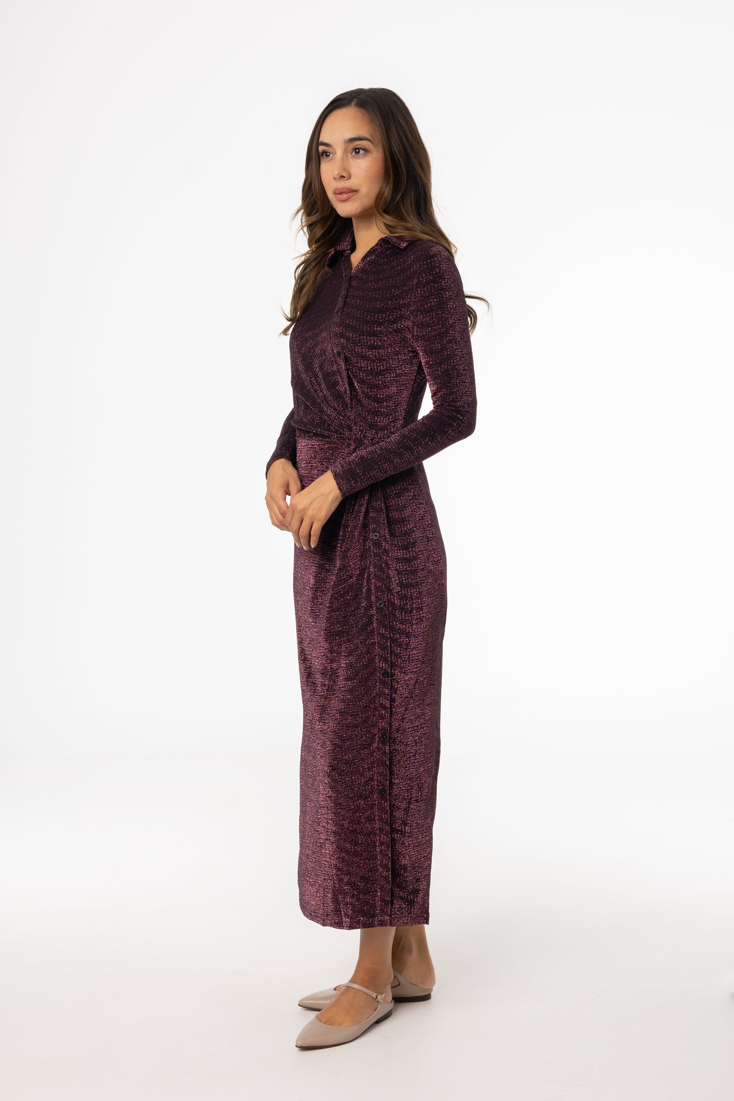 Purple Sparkle Side Button Maxi Dress