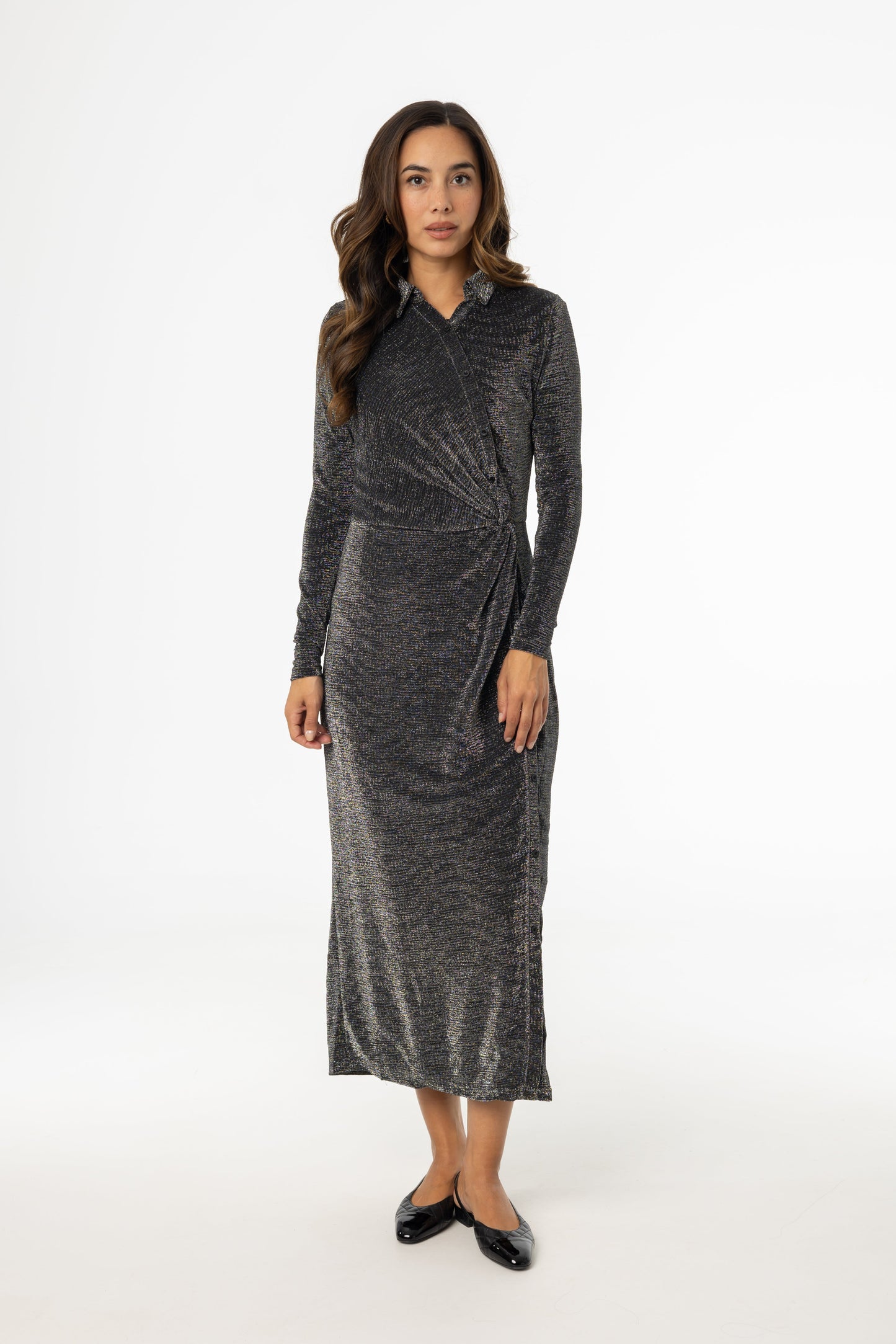 Silver Sparkle Side Button Maxi Dress