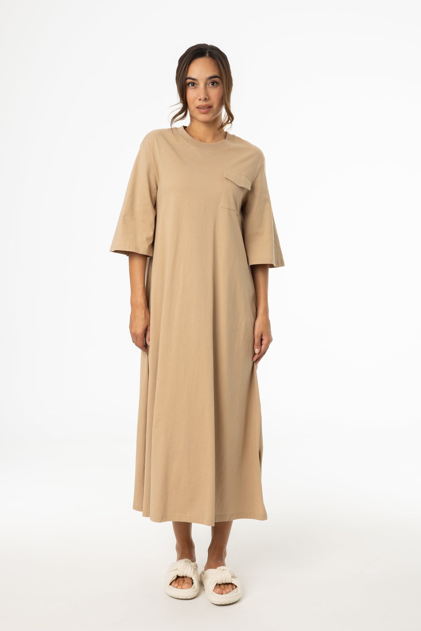 Tan Pocket Tee Shirt Maxi Dress