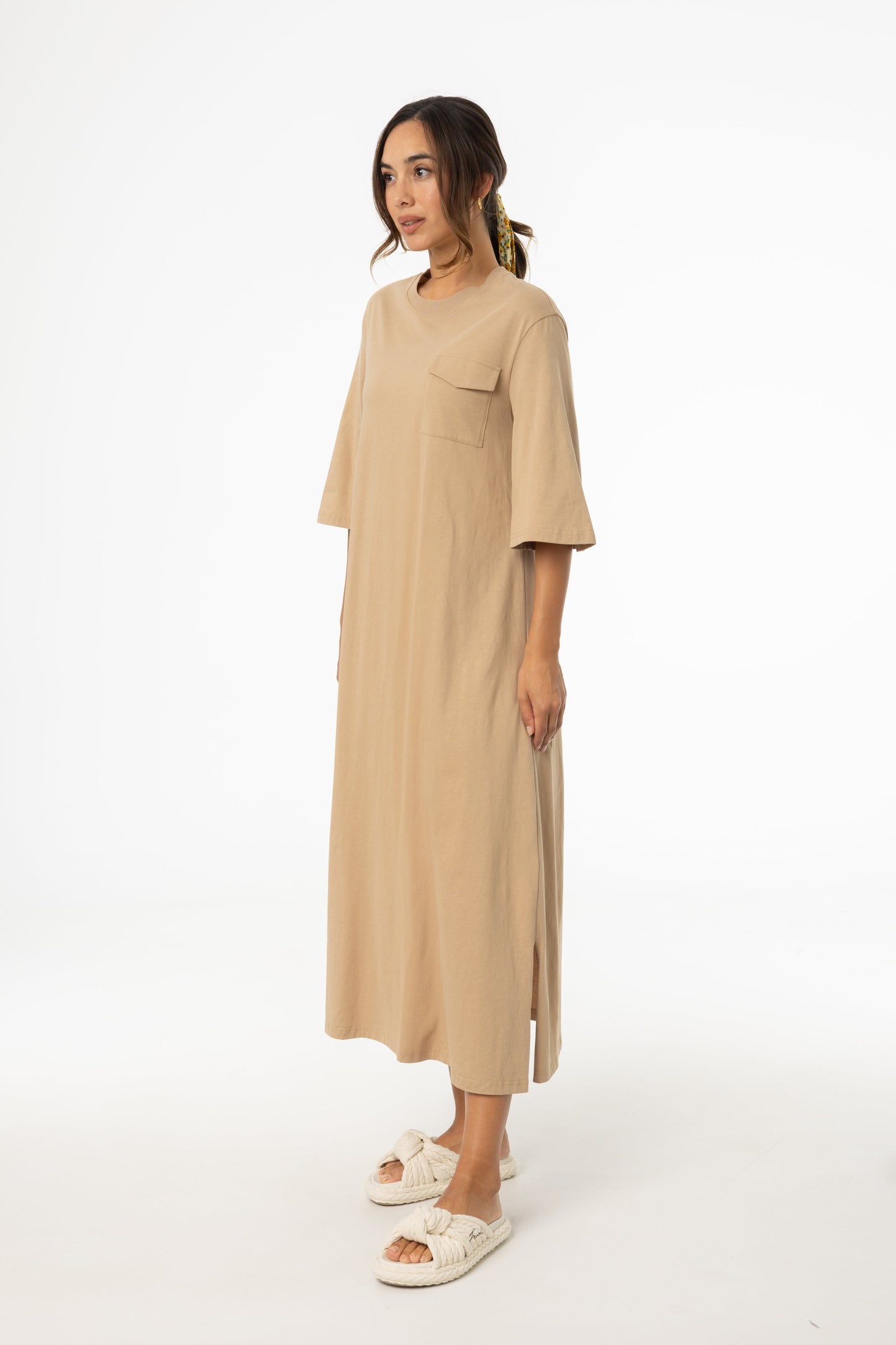 Tan Pocket Tee Shirt Maxi Dress