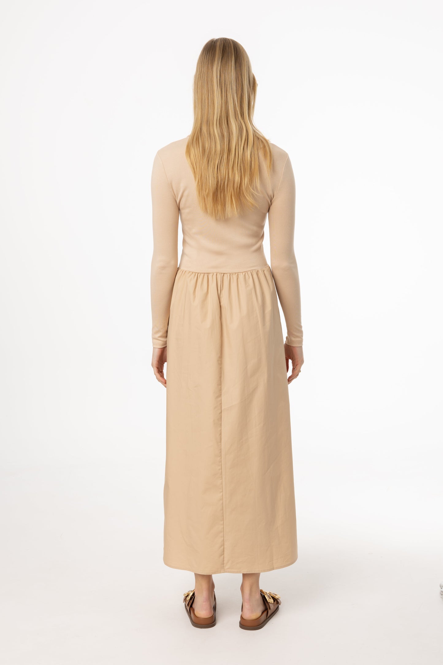 Tan Quarter Zip Maxi Dress