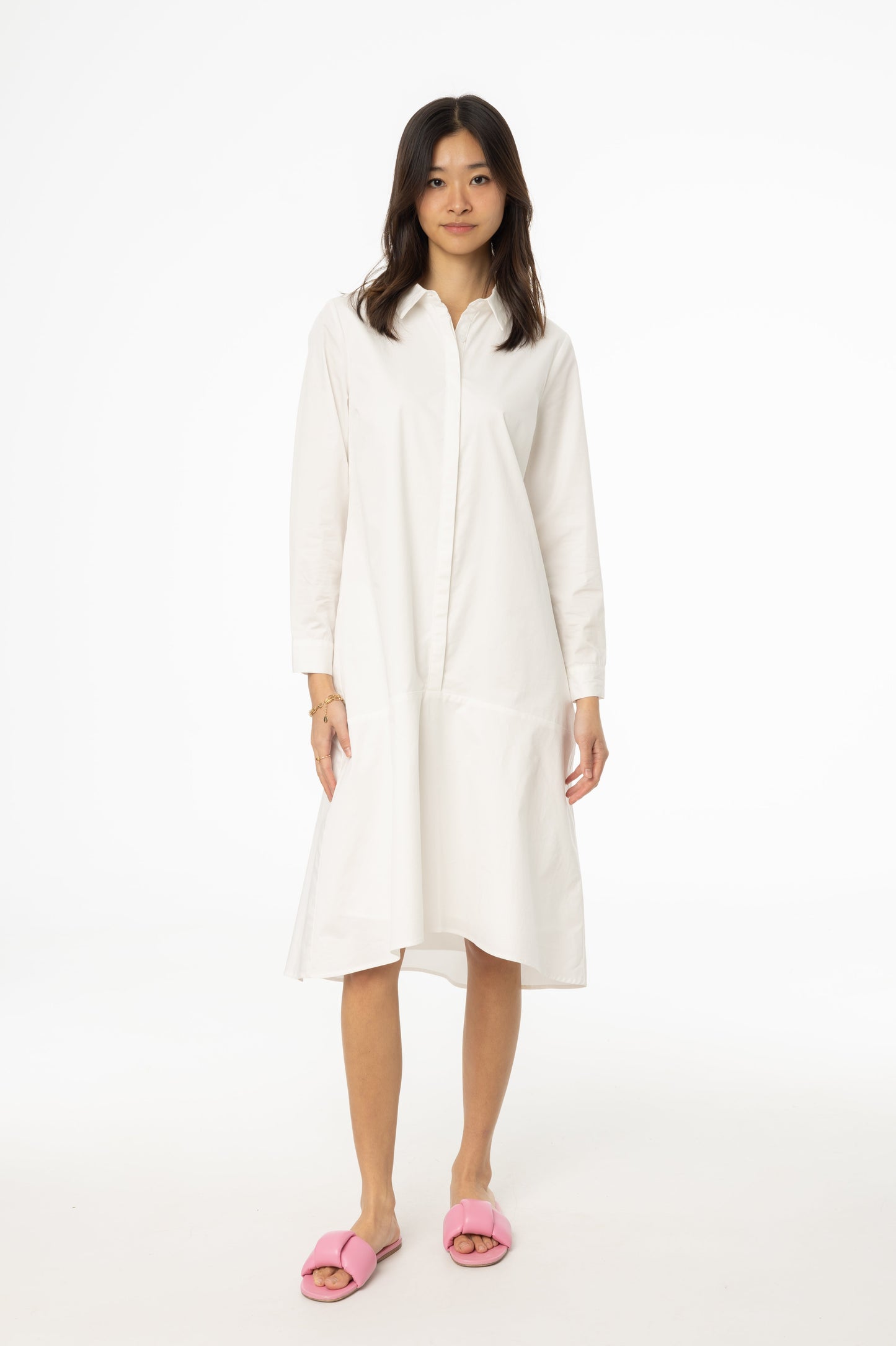 White Bottom Flare Shirt Dress