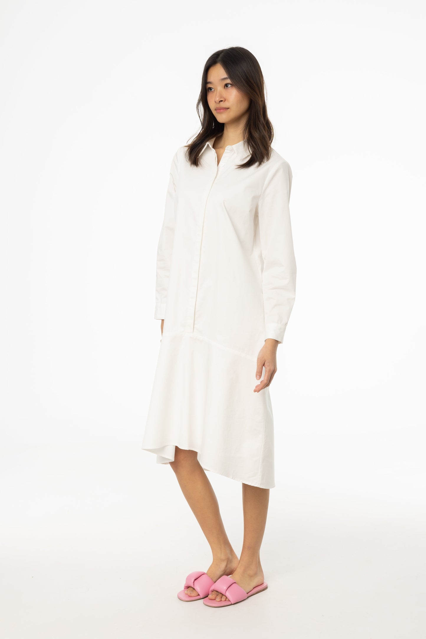 White Bottom Flare Shirt Dress