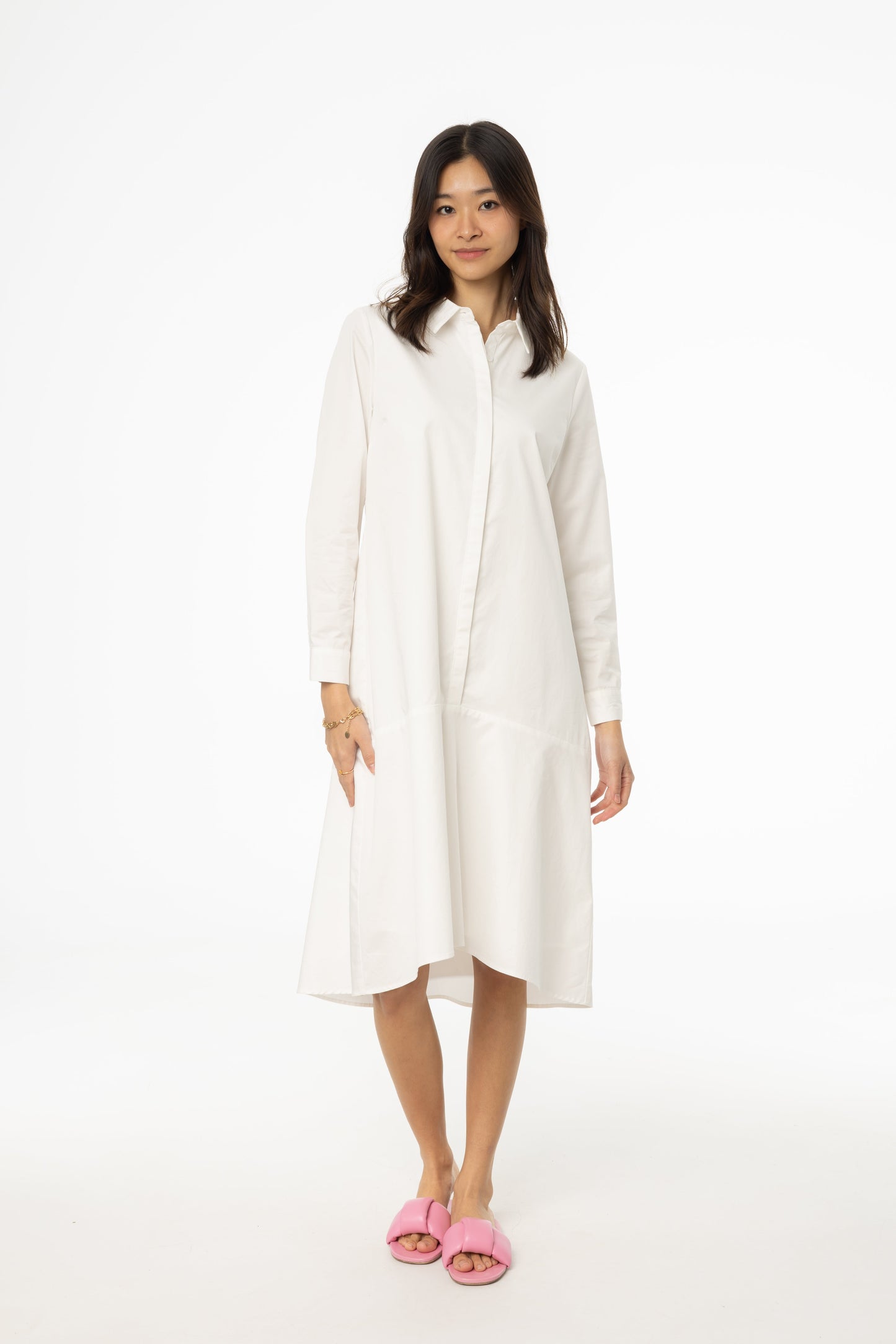 White Bottom Flare Shirt Dress