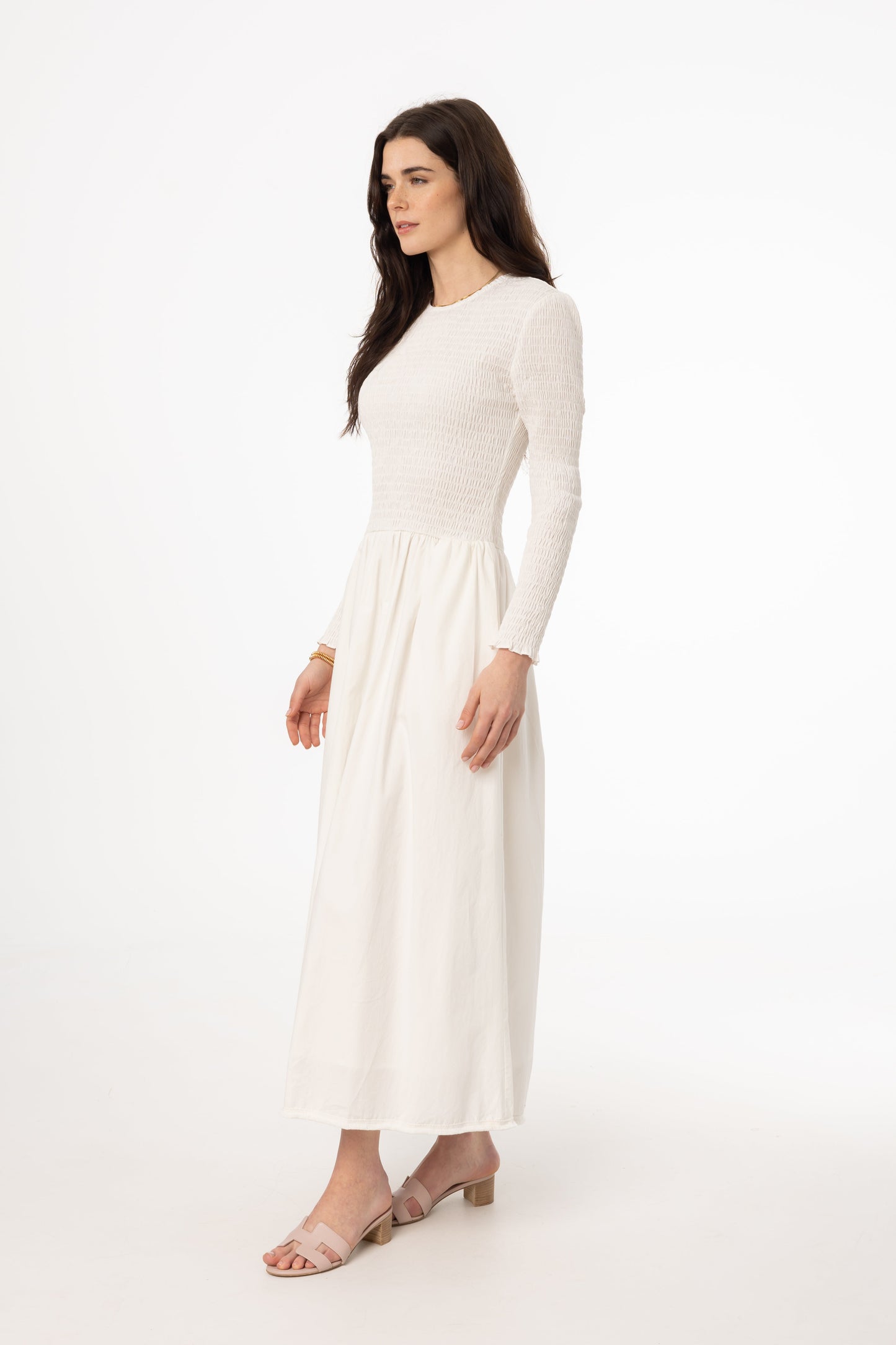 White Smocked Cotton Maxi Dress