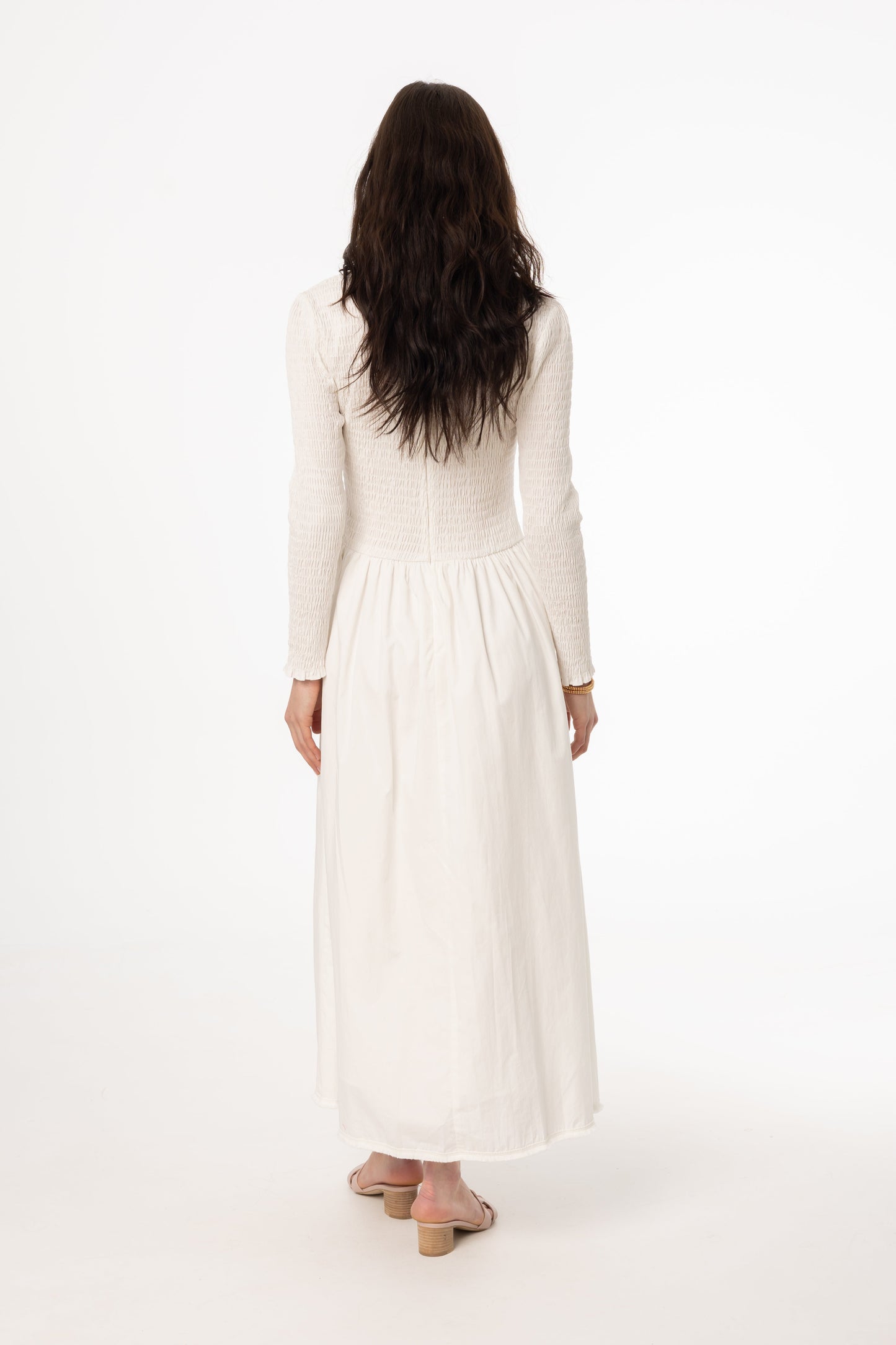 White Smocked Cotton Maxi Dress