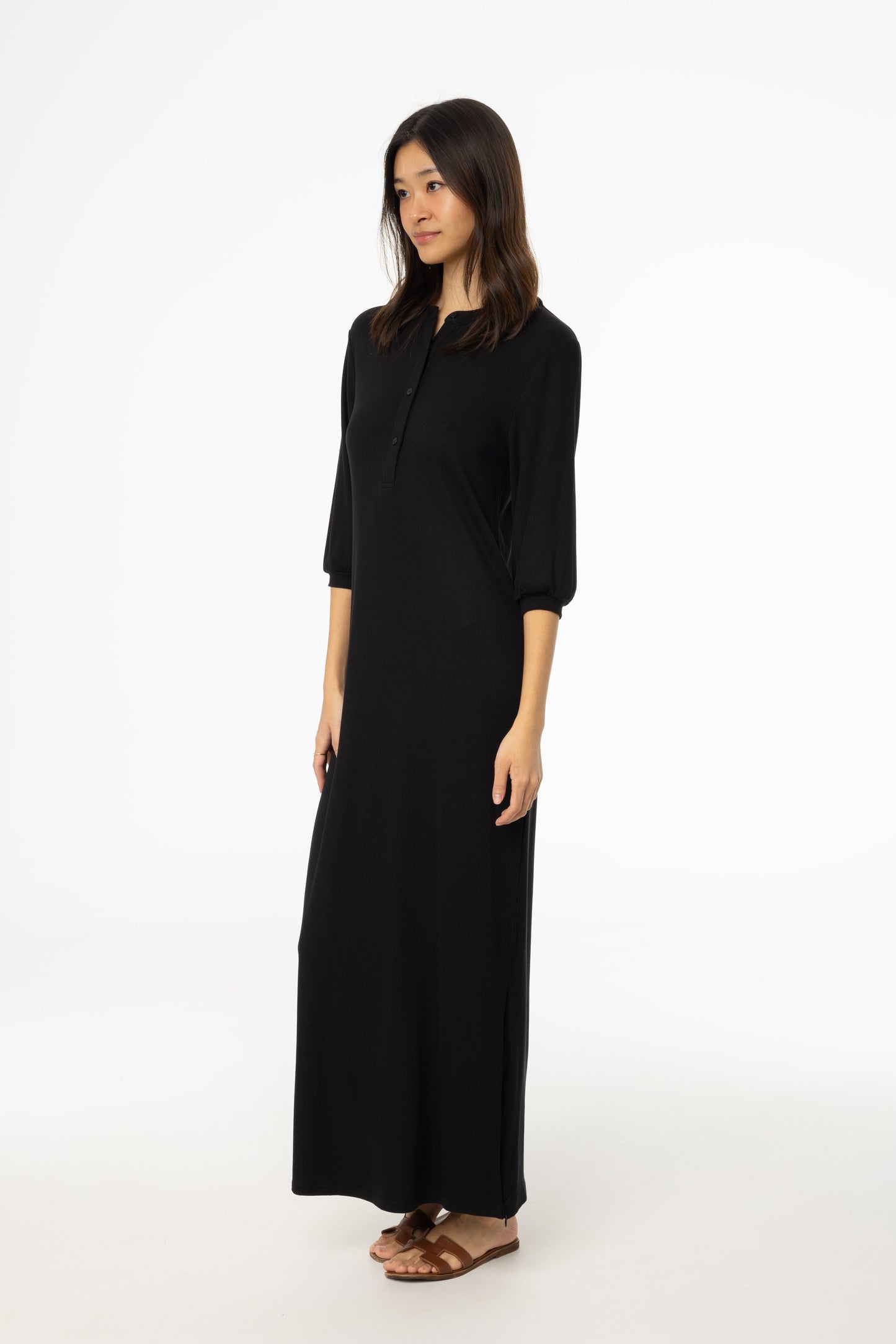 Black 3/4 Sleeve Maxi Dress