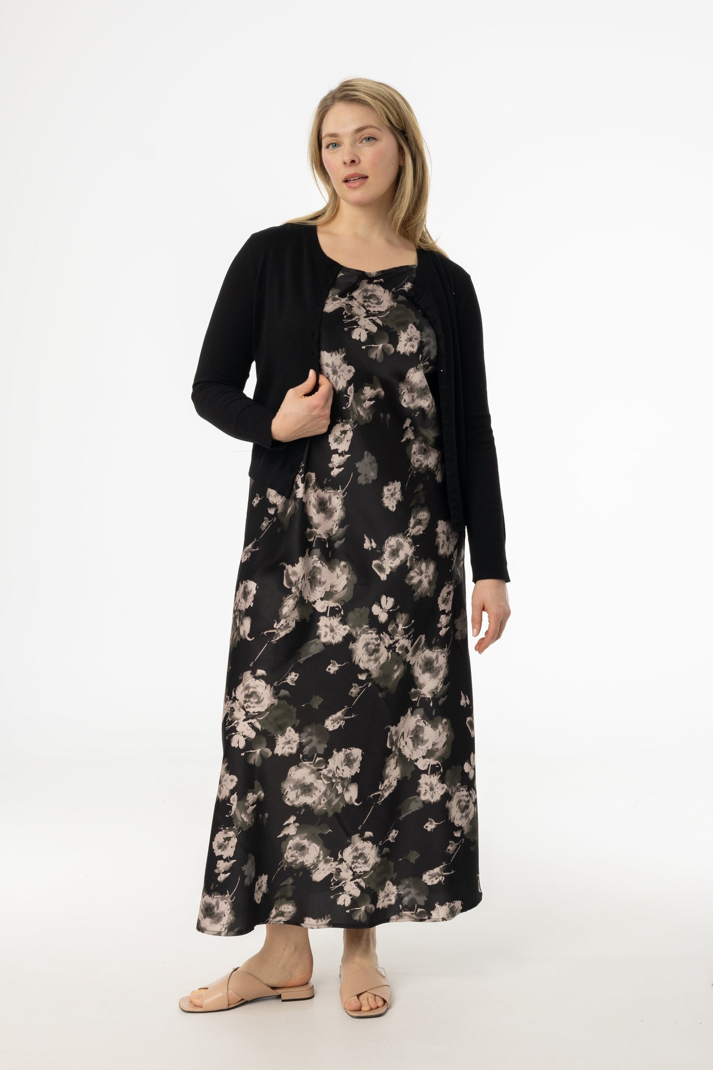 Black Floral Printed Slip Dress