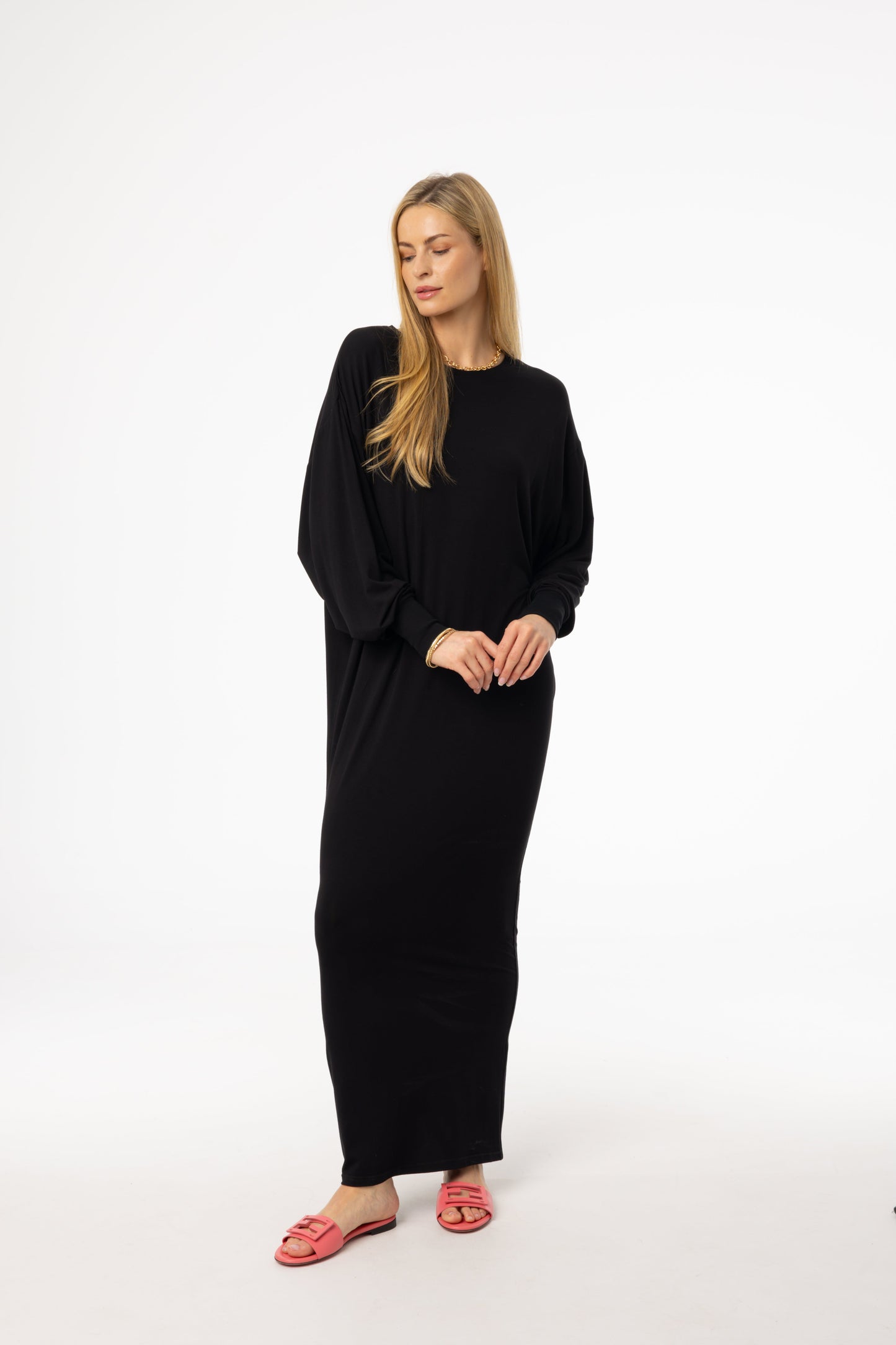 Black Oversized Dolman Sleeve Maxi Dress